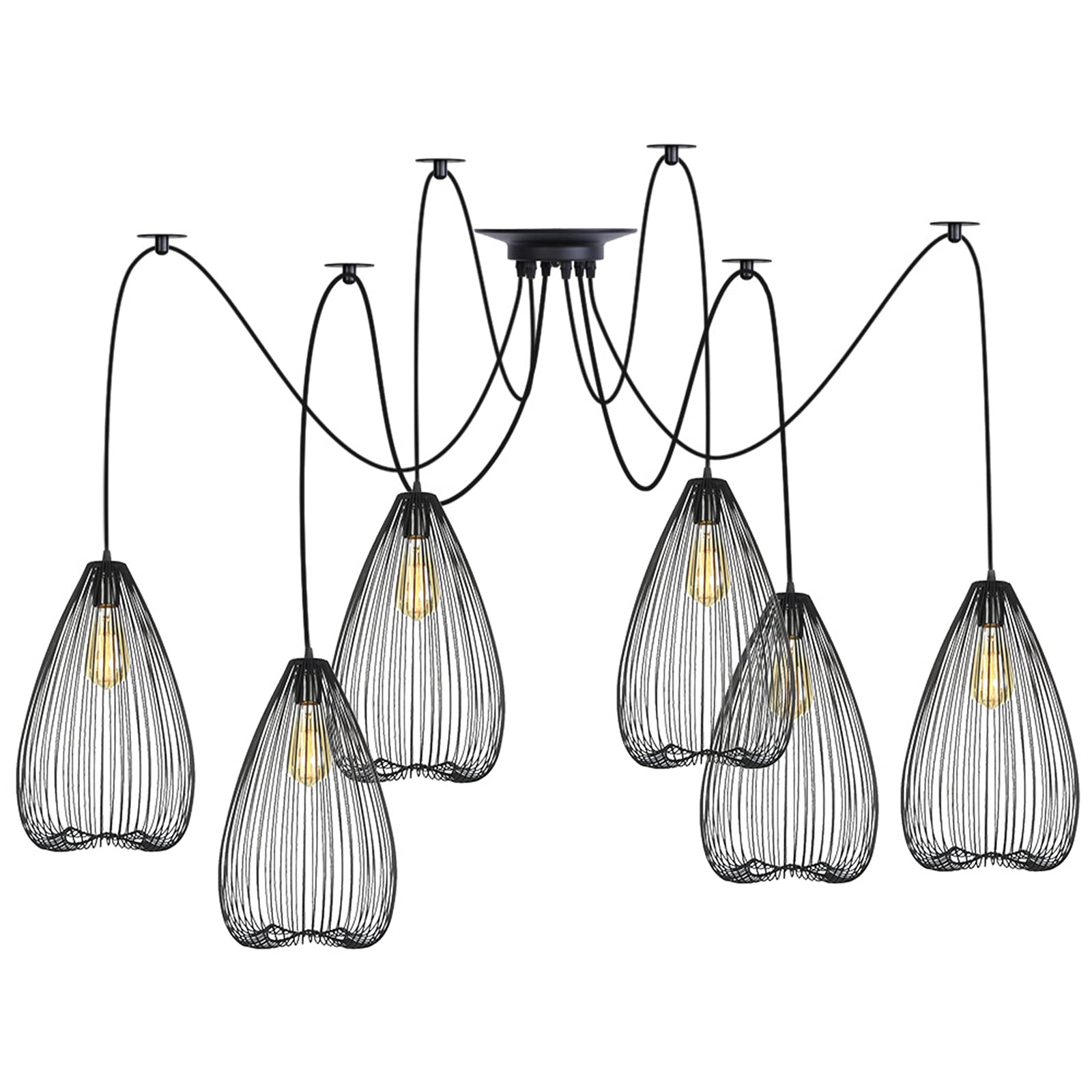 Lampes suspendues et plafonnier réglable vintage, lustre métal 8 lumières
