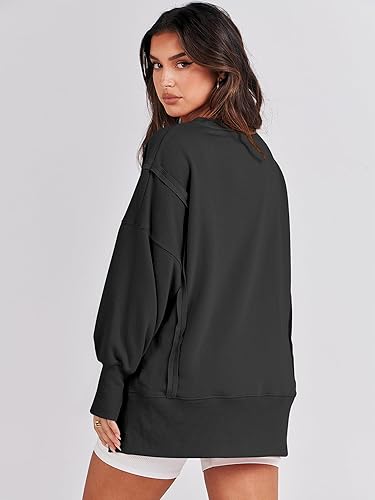 Miniatura 5 de ANRABESS Sudaderas de gran tamaño para mujer, con cuello redondo, manga larga, casuales y holgadas, con aberturas, ropa de otoño 2025, para
