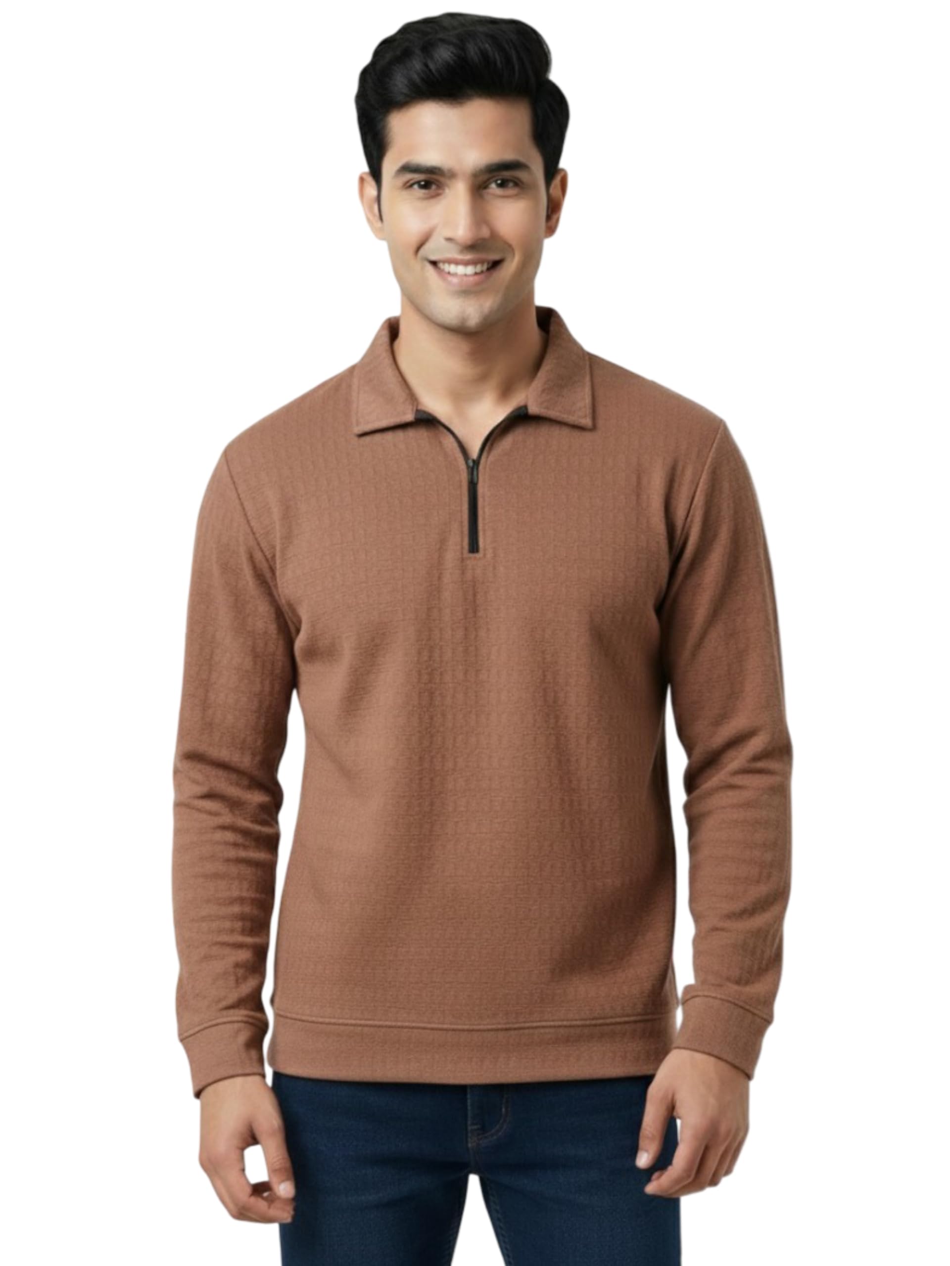 ibx Men's Full Sleeve Zip Polo T-Shirt | Premium Textured Polyester Stretch Fabric | Regular Fit Quarter Zip Mock Neck | Breathable Casual Sweatshirt Style T-Shirt for Men-picture-10