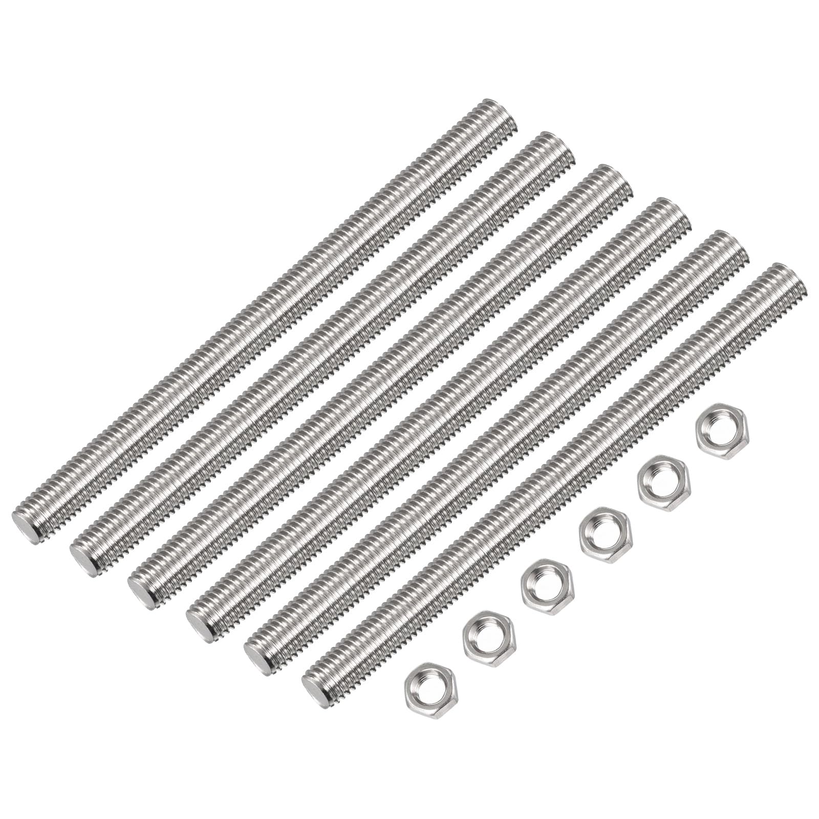 QUARKZMAN 15 Paquete M14 x 200mm Totalmente Roscada Varilla con 15 Paquete Hexagonales Tuercas, 2mm Rosca Paso 304 Inoxidable Acero Derecha Mano Roscada Varillas Barra Pernos