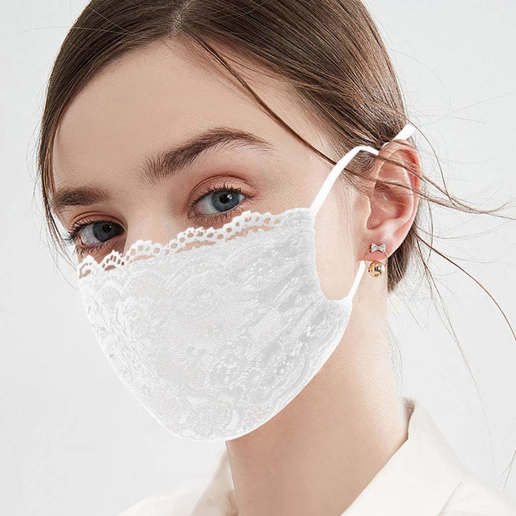 Earent Anti Dust Mouth Covers Reusable and Washable Cotton Covering Wedding Lace Flower Mouth Shield Fabric Outdoor Protection for Women and Girls (White)