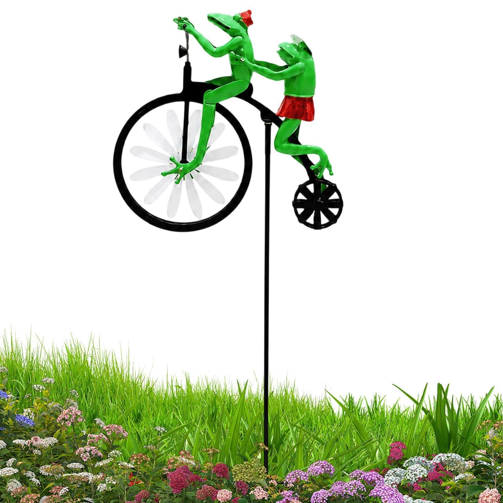 Moulin à vent extérieur vélo vintage en métal argenté pour décoration de jardin et pelouse