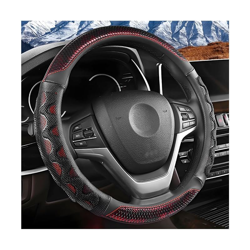 Capa para volante Ziquruv com textura 3D tipo colmeia, couro, preto e vermelho, para volantes de 36,8 a 38,1 cm