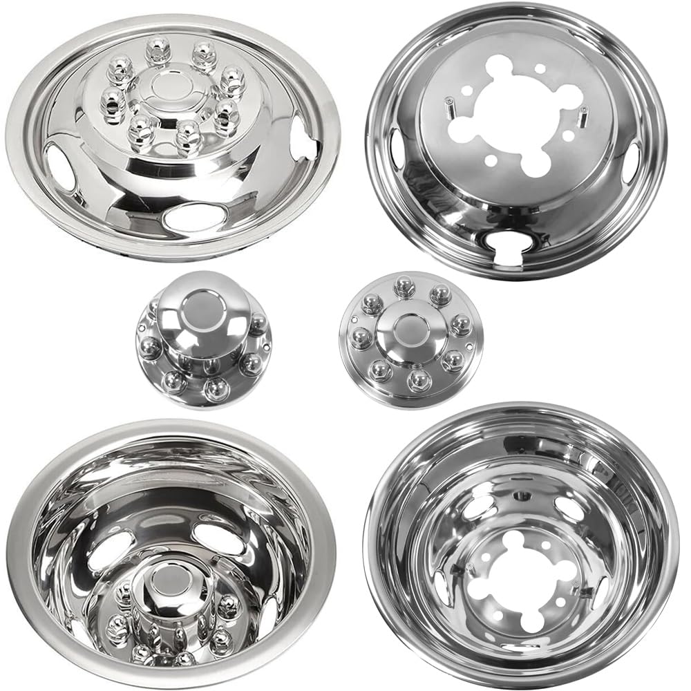 Lifeinfinity Set of 4 17inch Polished Stainless Steel Dually Wheel Simulators, Shiny 8-Lug Bolt On Wheel Covers with Removable Centre Cap,8 Lug Hubcaps Fit for 2003-2018 Dodge Ram 3500 2WD/4WD 708D