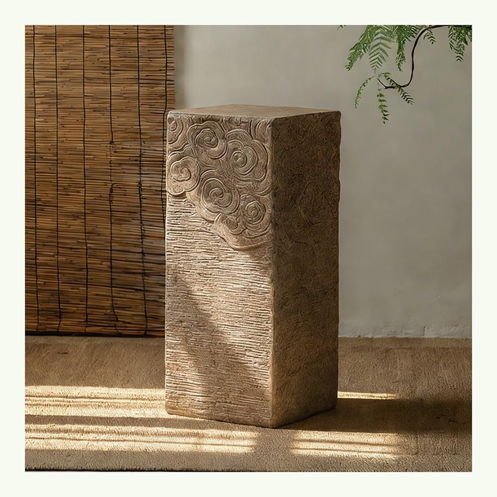 Faux Stone Statues for Home Decor, Chinese Retro Party Column, Faux Stone Finish Column Pedestal for Yard Porch(29.5x29.5x110cm)