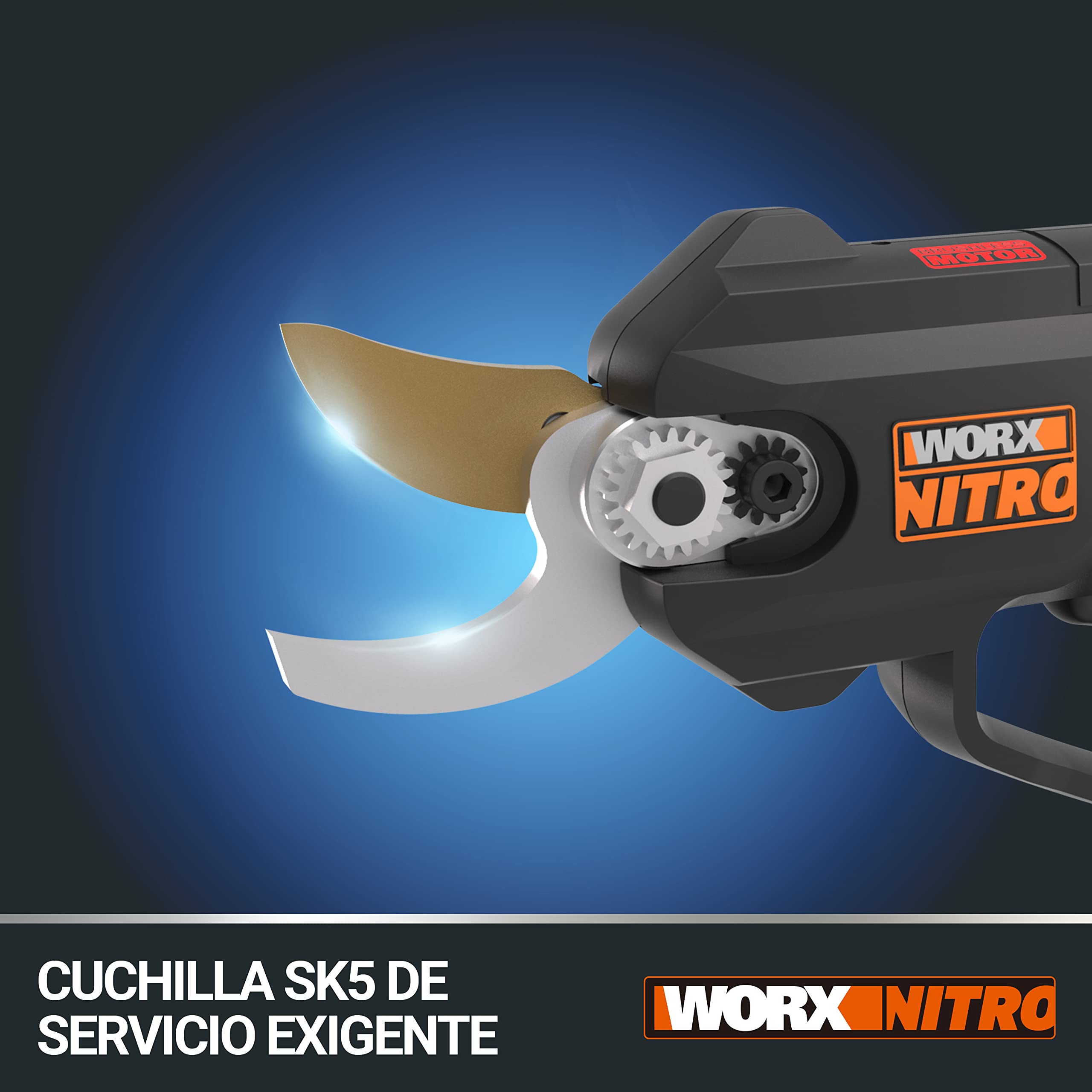 WORX WG330E.9 Tijera de poda 20V, Motor brushless, Cuchillas de alta resistencia, corte hasta 25mm, Interruptor de seguridad, para jardinería, podas y mantenimiento de viñas, sin batería ni cargador
