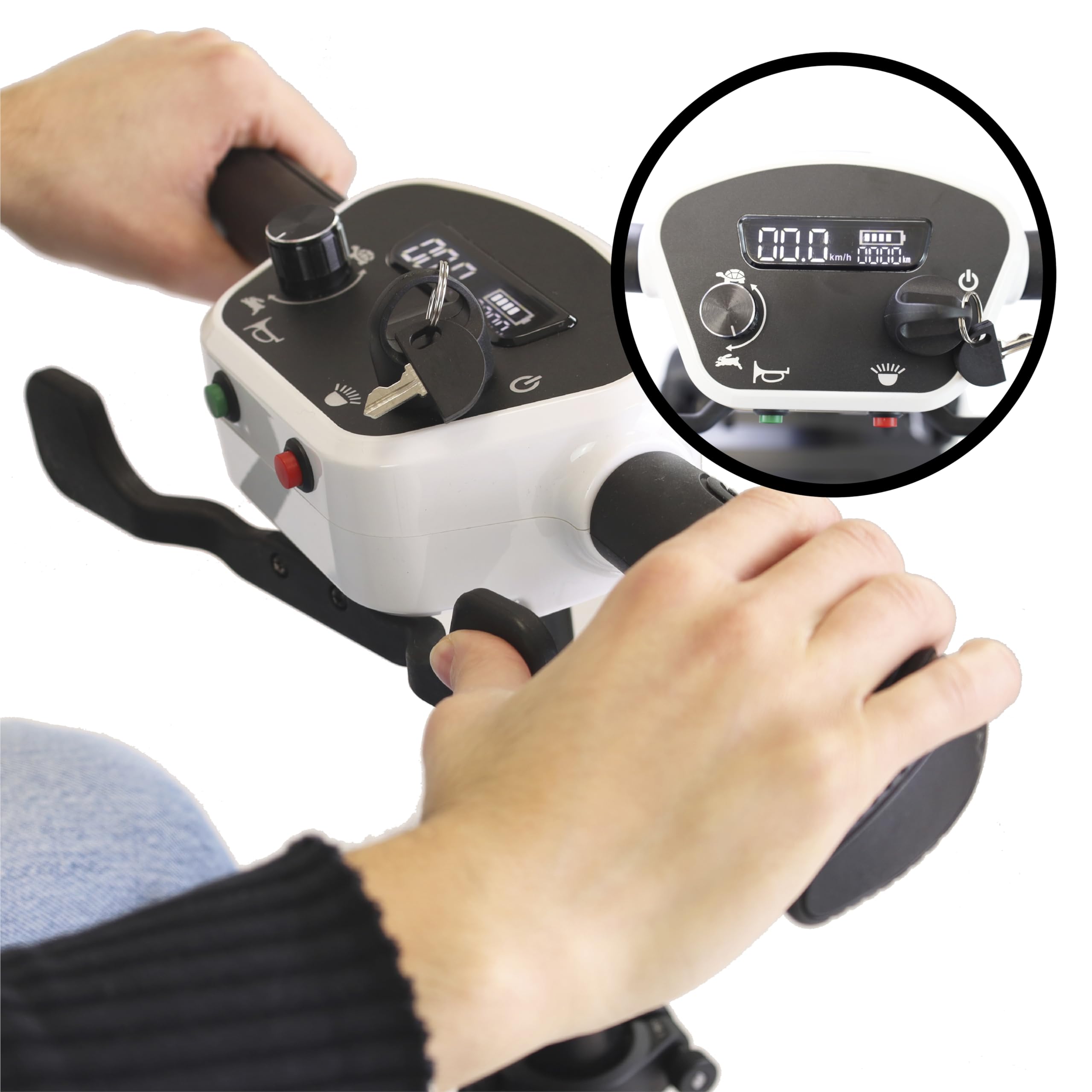 PEPE Mobility Scooter Eléctrico Plegable, Batería 10Ah, 4 Ruedas, Blanco | Autonomía de 10 a 15 km, Litio Extraíble de 24V con 2 Llaves, Manillar Regulable, Asiento Acolchado, Luz LED y Claxon