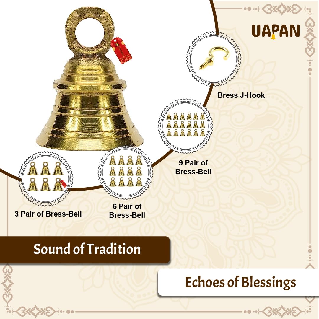 UAPAN Brass Hanging Bell Home, Temple Decoration with J Hook -2 UAPAN Brass Hanging Bell Home, Temple Decoration with J Hook -2