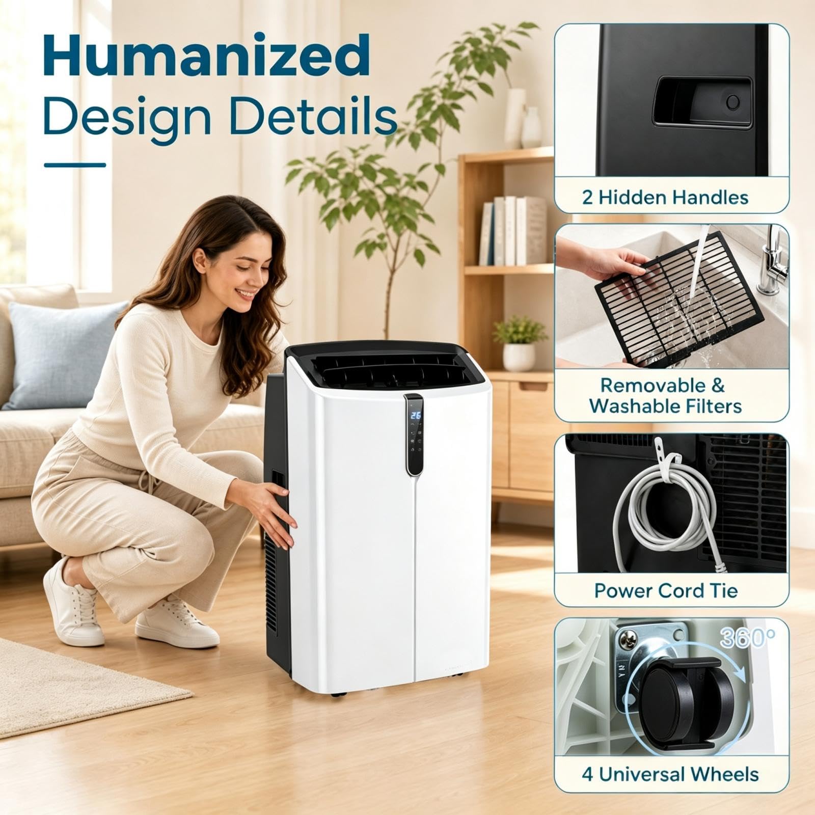 LIFEZEAL Climatiseur Mobile, Climatiseur Portable avec Fonctions Refroidissement, Chauffage, Déshumidification et Ventilation, Télécommande/Wi-Fi, Minuterie 24H (Style4-14000 BTU)