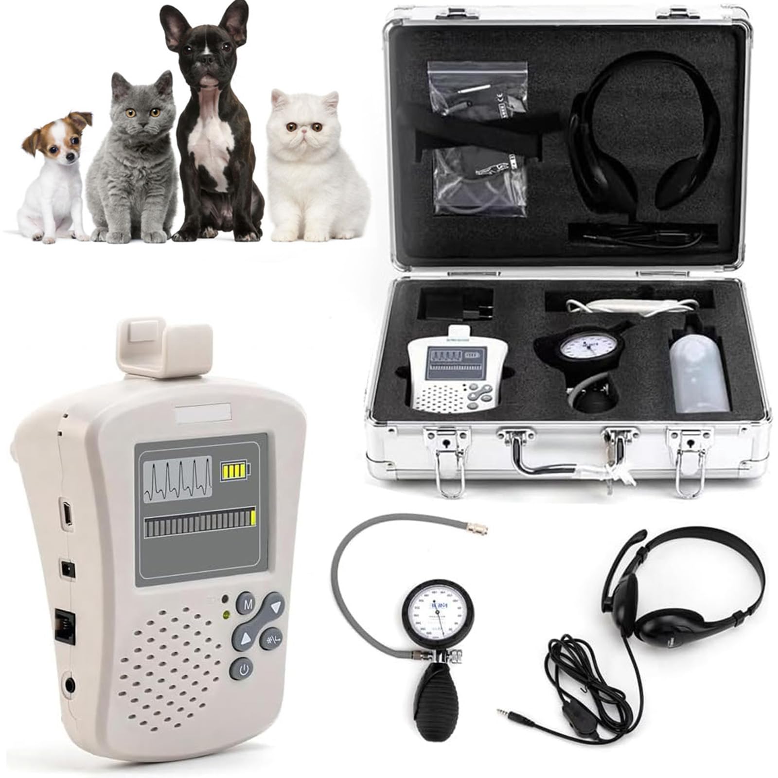 Sistema Doppler Veterinario para Medir La Presión Arterial, Sonda De 8 MHz, Detector Portátil De Flujo Sanguíneo, Tensiómetro Digital para Animales, para Gatos, Perros Y Clínicas Veterinarias