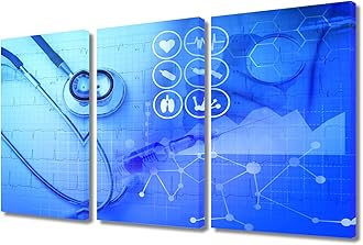 TUMOVO Canvas Wall Art Clinical Laboratory Bathroom Decor Wall Art 3 Piece Medical Stethoscope Research Wall Art Posters and Prints Framed Ready to Hang (36" Wx24 H)