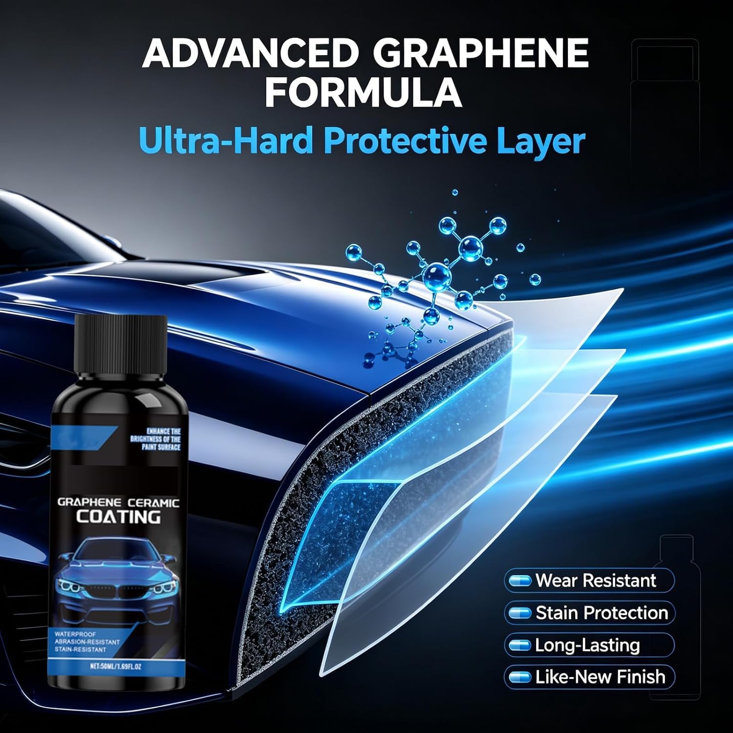 Kit Antigraffio Impermeabile Auto, Rivestimento Ceramico Grafene (3pcs)
