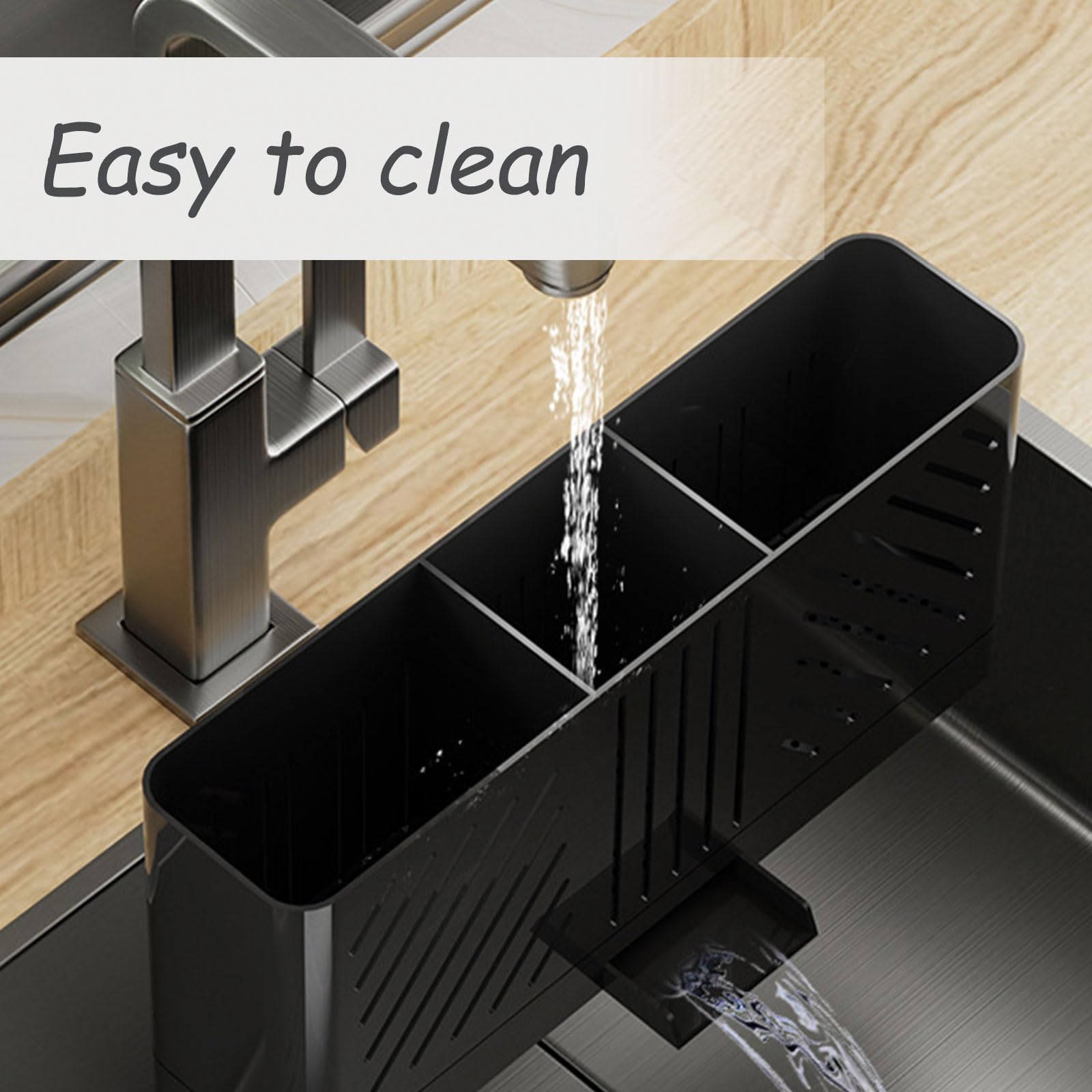 Soporte para utensilios de cocina con ganchos, escurridor de cubiertos y cucharas, organizador de encimera negro para cocina y comedor