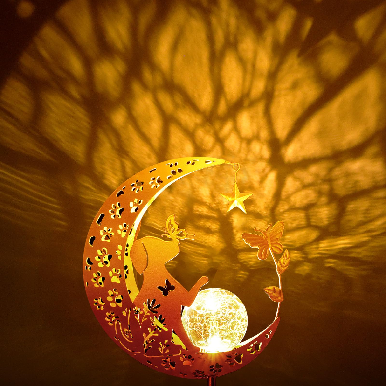 Solarleuchten Outdoor Dekorative Mond Hund Solar Pfahl Lichter Gartenarbeit Geschenke für Frauen Garten Ornamente Wasserdicht für Gehweg, Hof, Rasen, Terrasse
