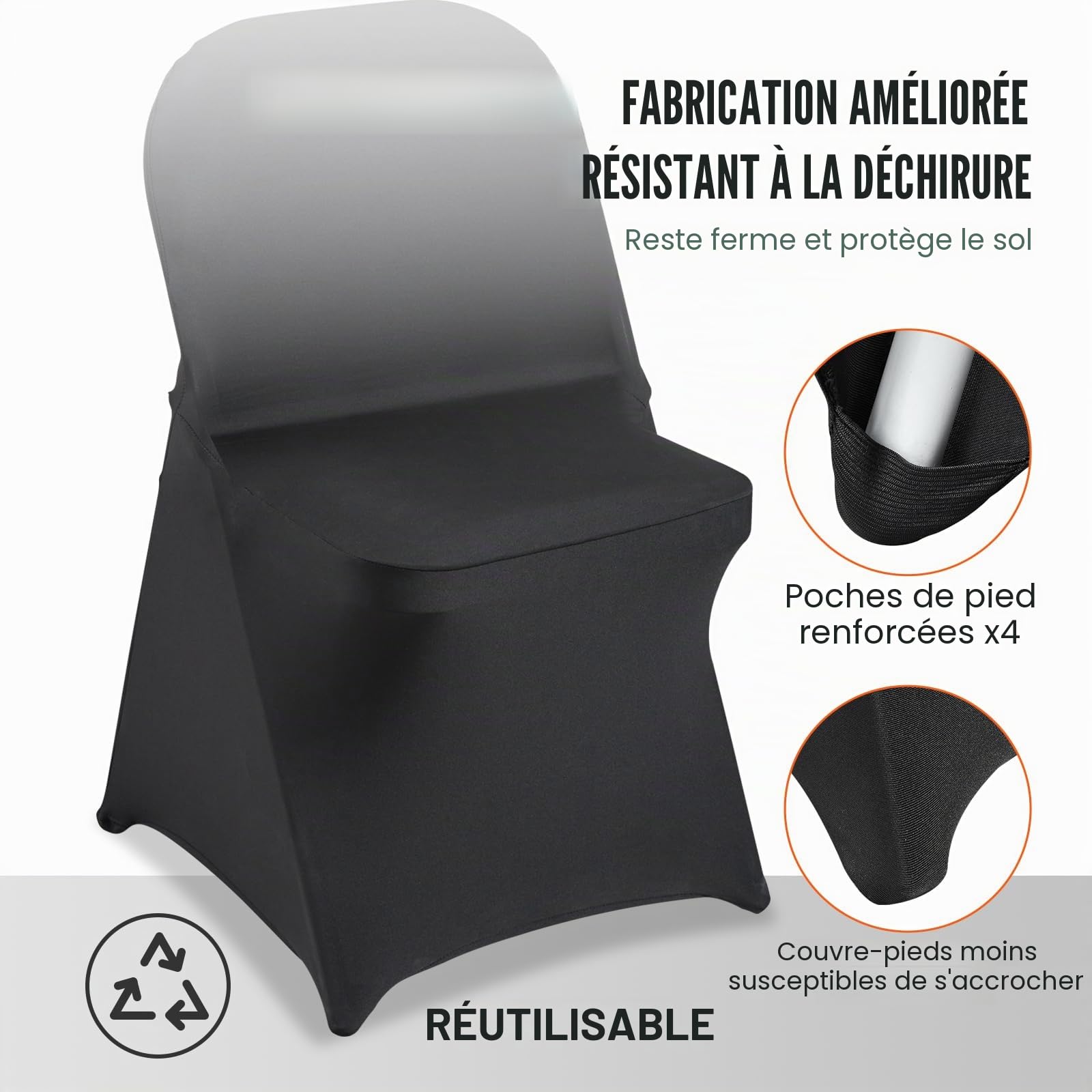 VEVOR Housses de Chaise Pliantes en élasthanne Extensible, 50 pièces, Protecteur de Chaise Universelle, Couverture Amovible et Lavable, pour Mariage, Vacances, fête, célébration, Salle à Manger, Noir
