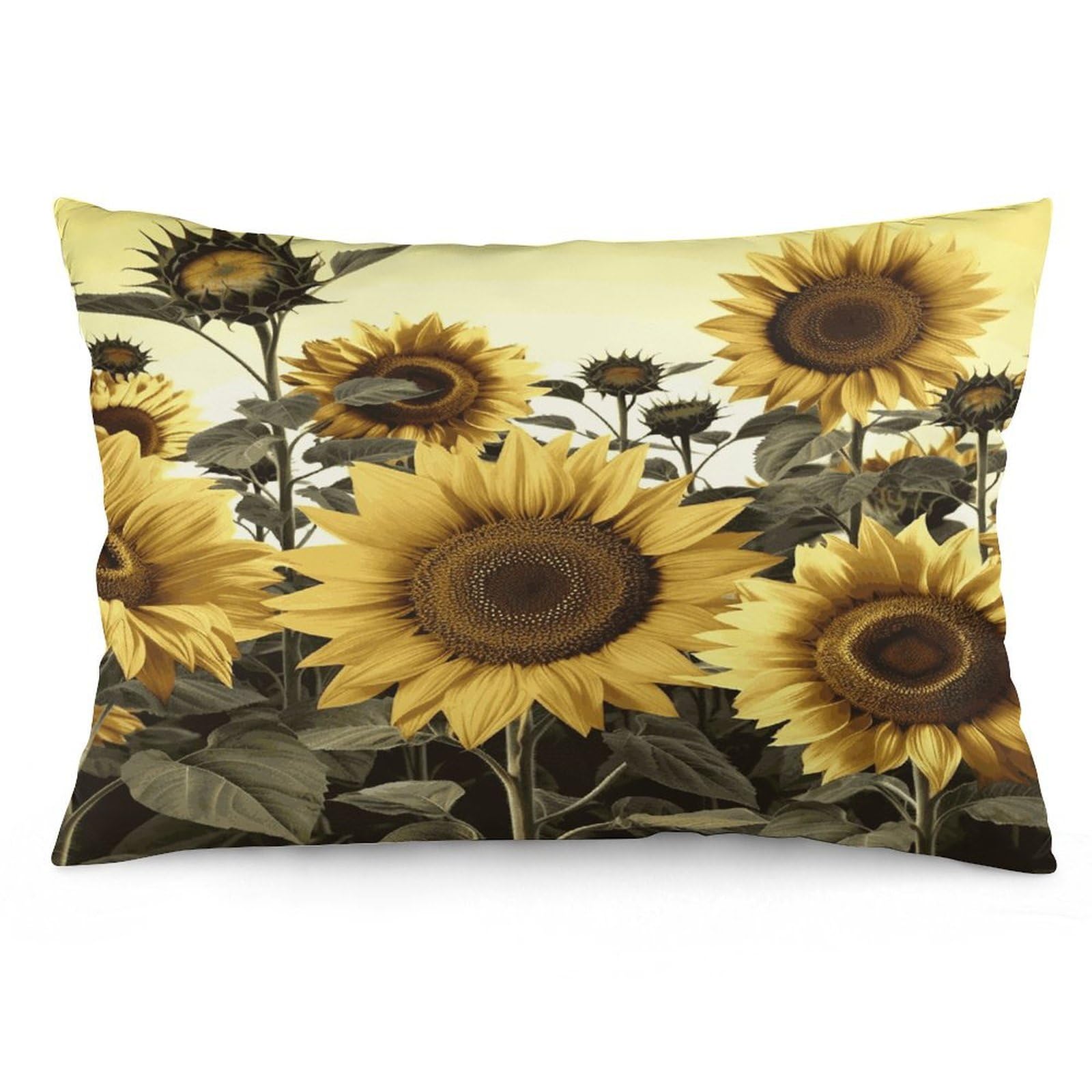 Yellow Sunflower Floral Throw Pillow Covers with Silent Zipper Polyester Pillow Protectors Removable Pillow Cases Soft Pillowcase Cozy Pillow Sham Cushion Cover for Sofa Car Bed 12 "x20
