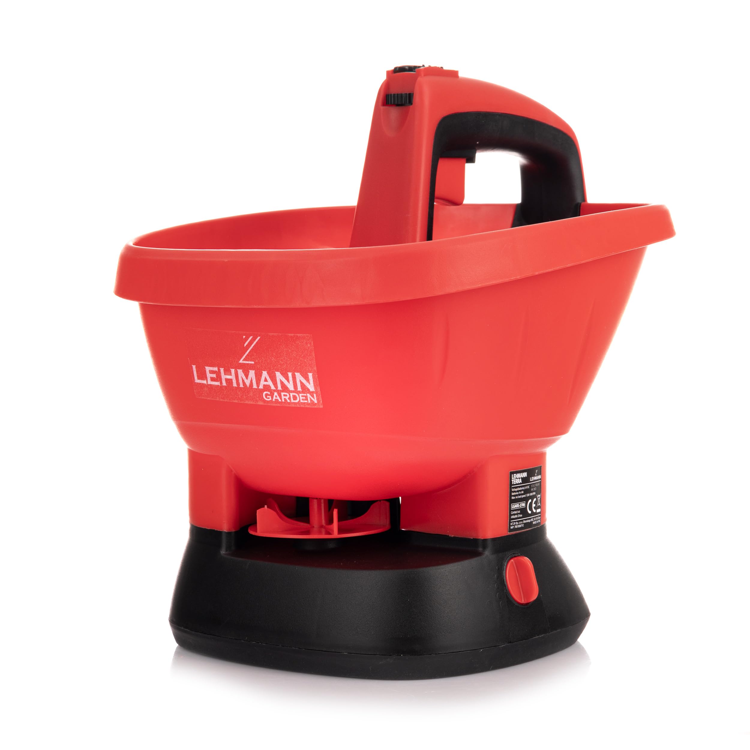 LEHMANN TERRA Rozsiewacz Uniwersalny 2,7 L – Ręczny rozsiewacz na baterie do nasion, nawozów i soli, szerokość siewu 0,2–2,7 m, 5 stopni dozowania, lekki i ergonomiczny