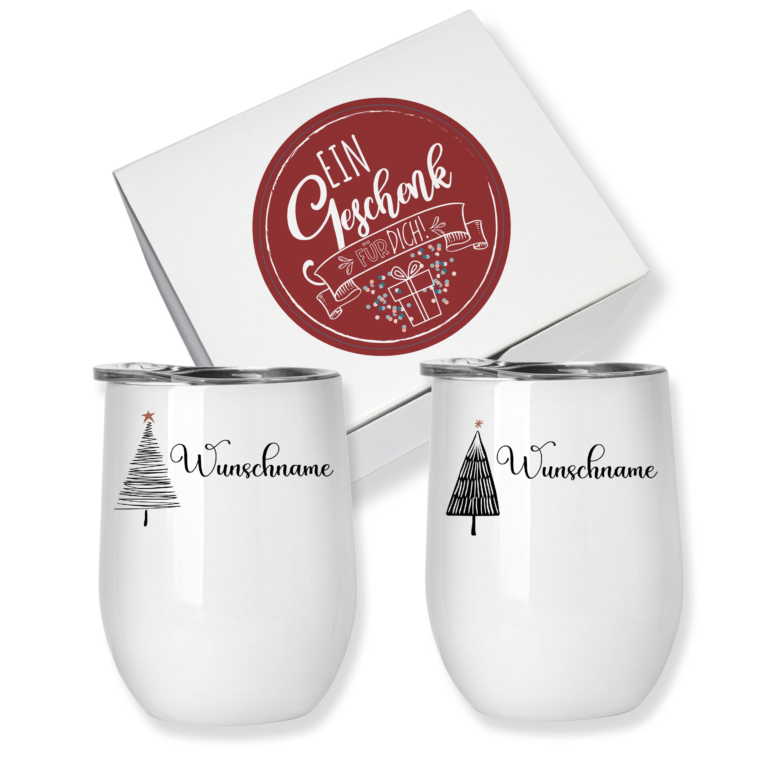 GRAZDesign Glühweinbecher Set personalisiert Geschenkset Weihnachten mit zwei Namen Edelstahl Becher