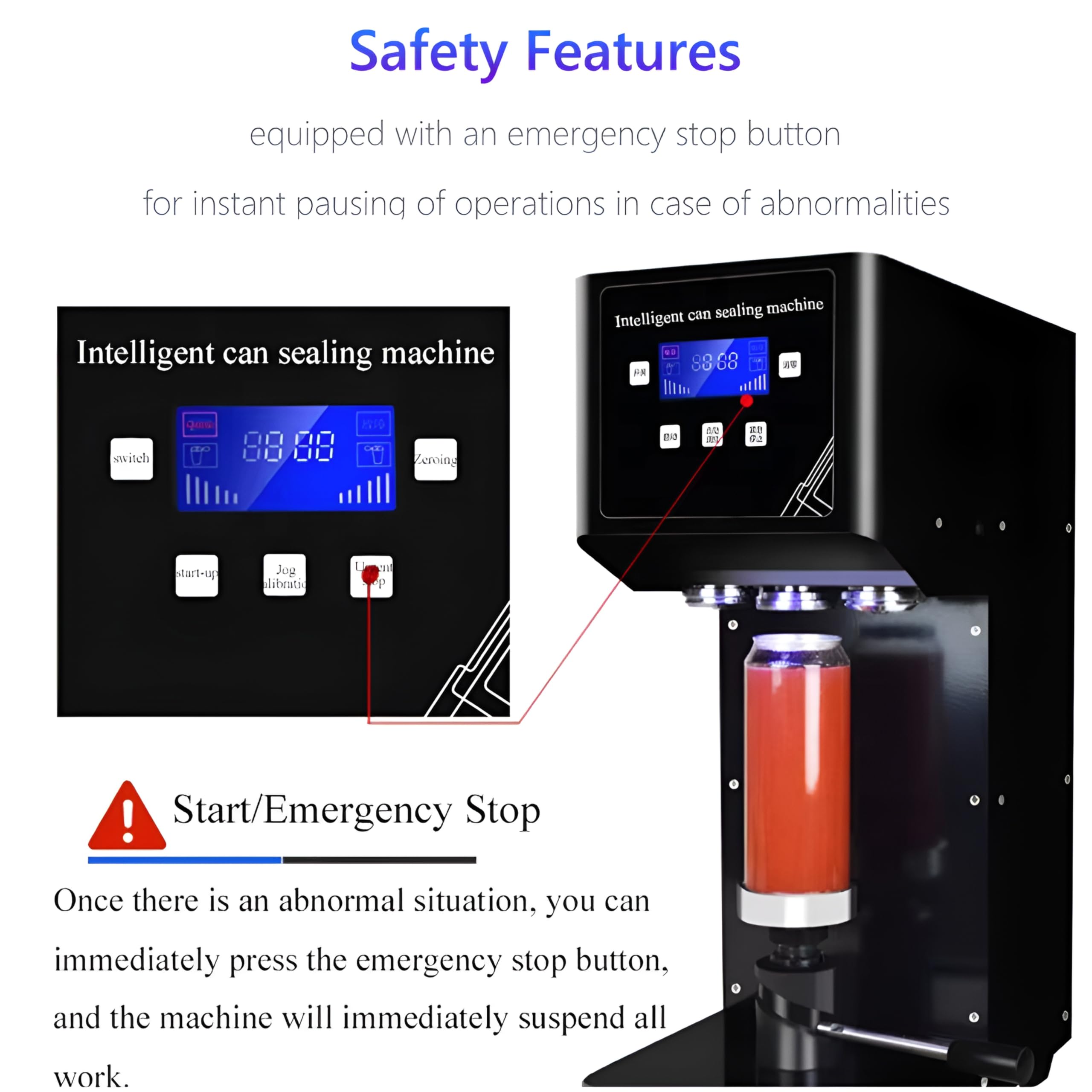 Machine de scellage automatique de canettes de 55 mm, machine à sceller électrique 415 W, hauteur d'étanchéité de 11,51 cm/17 cm/10 à 20 tasses/vitesse de scellage mini/contrôle numérique LCD