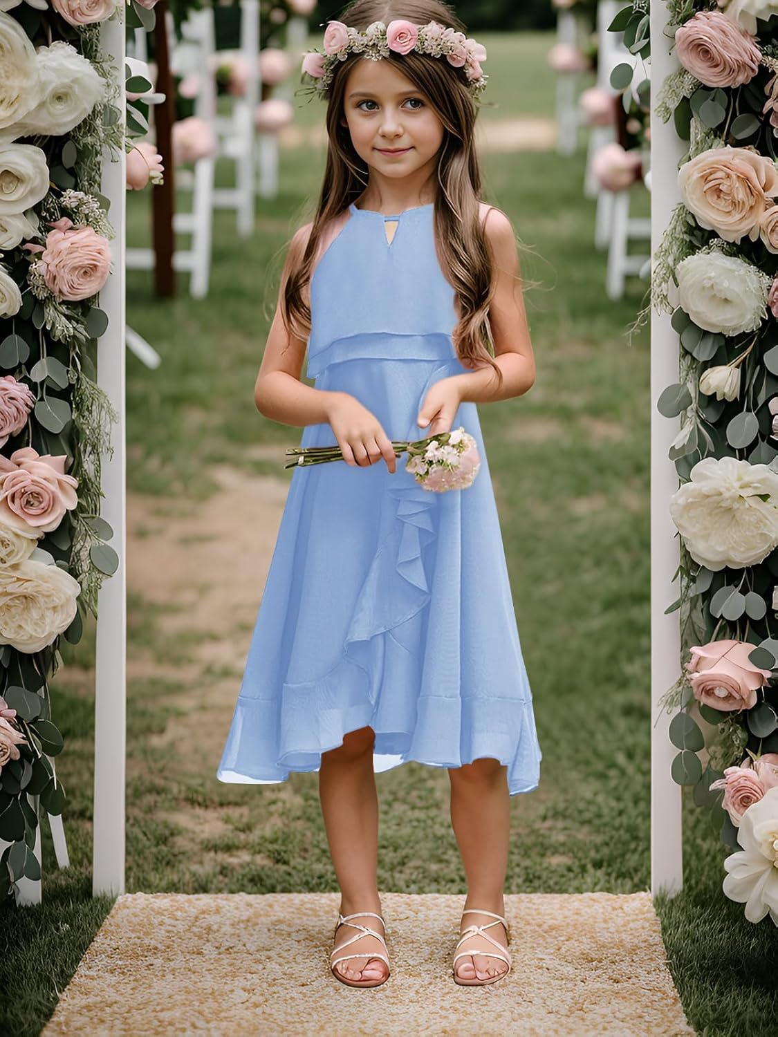 Kids A-Line Halter Neck Chiffon Junior Bridesmaid Dresses Fancy Girl Dress Wedding Elegant Party Gown 5-14 Years - Image 4