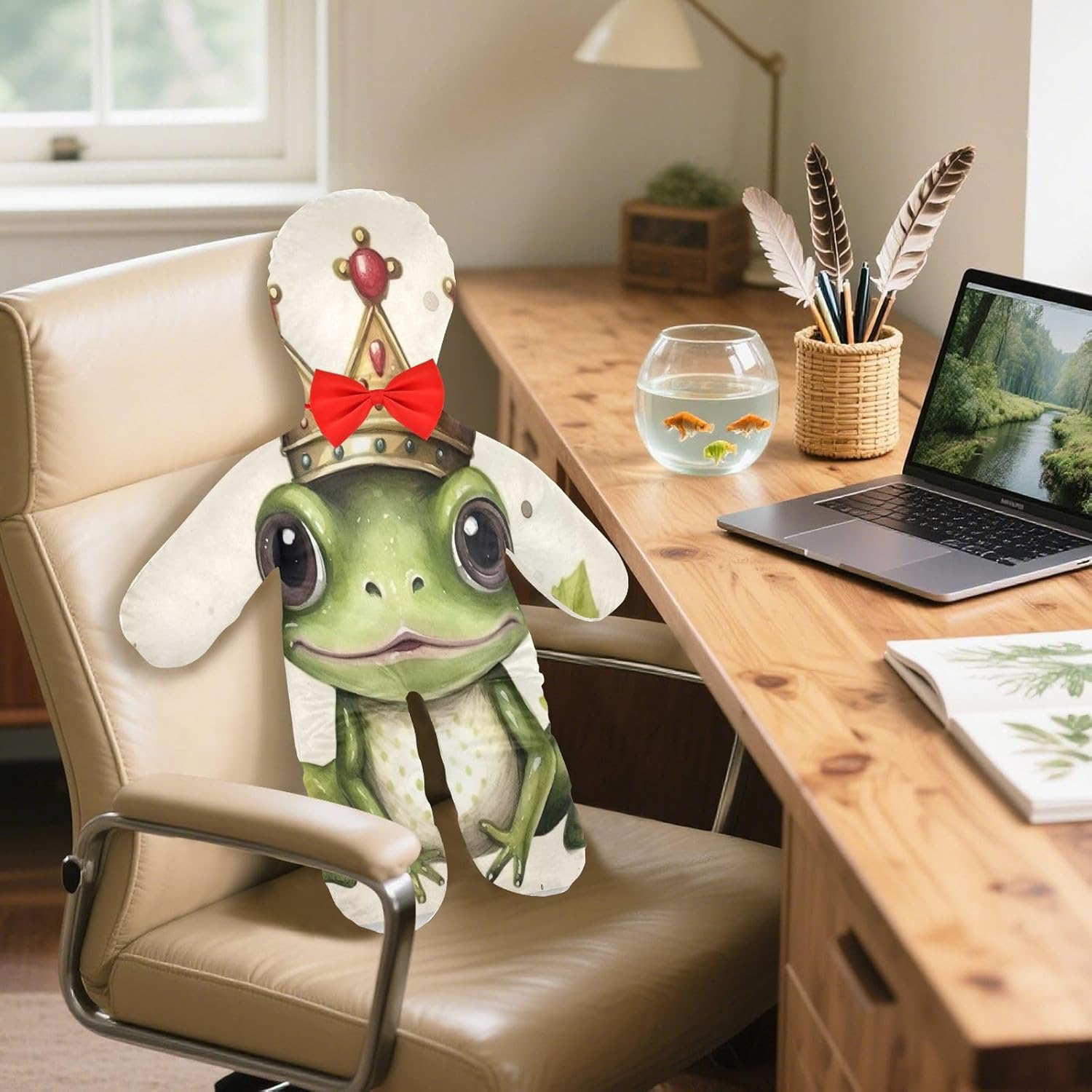 Crowned Frog Human-Shaped Pillow Soft Body Pillows Washable Velvet Pillows for Anxiety Relief Sleeping Cuddling & Support