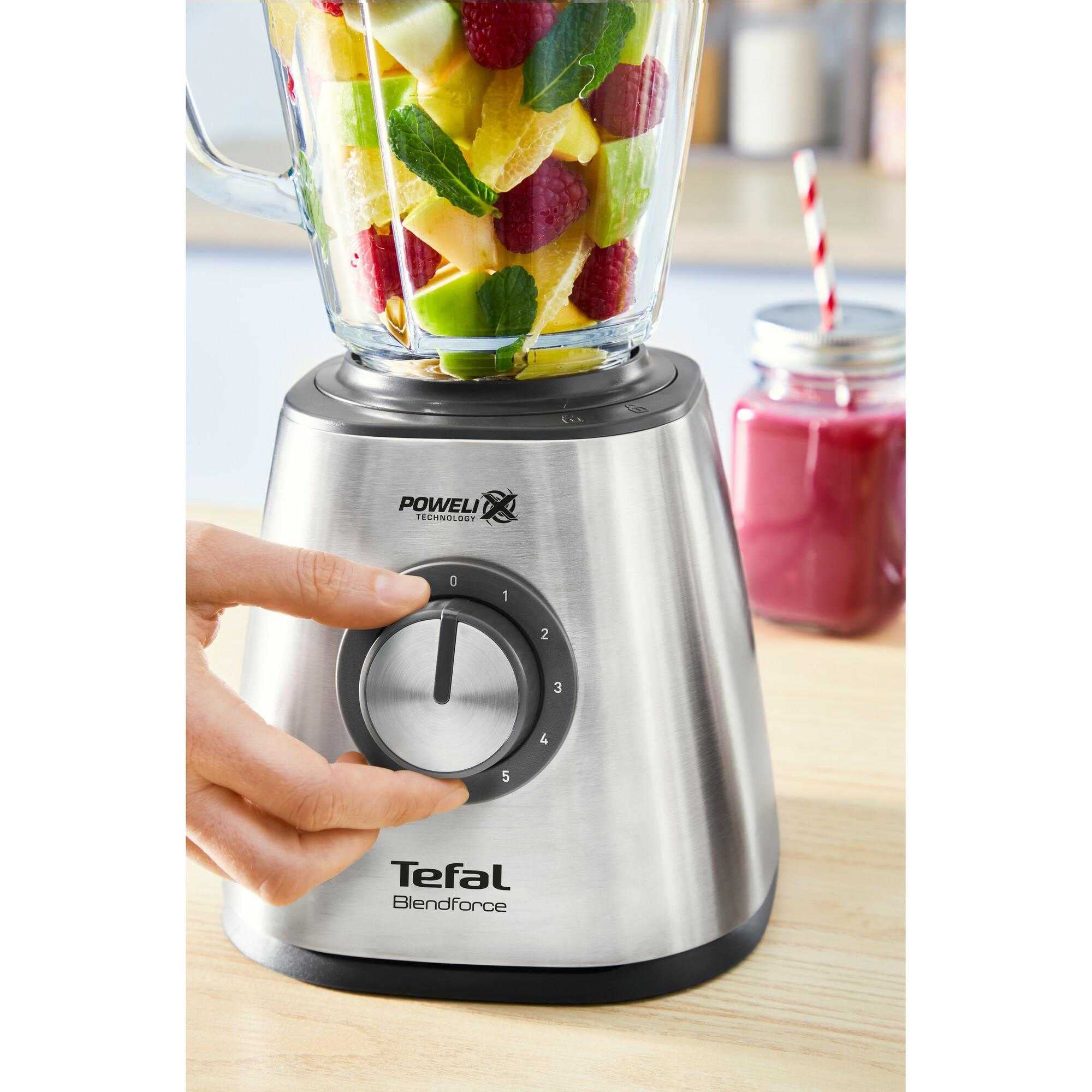 TEFAL Blendforce 2 BL439D31 Blender kielichowy stojący, Stalowy o mocy 800 W, 5 prędkości blendowania, Wytrzymałe ostrza Powelix, 2L Pojemności