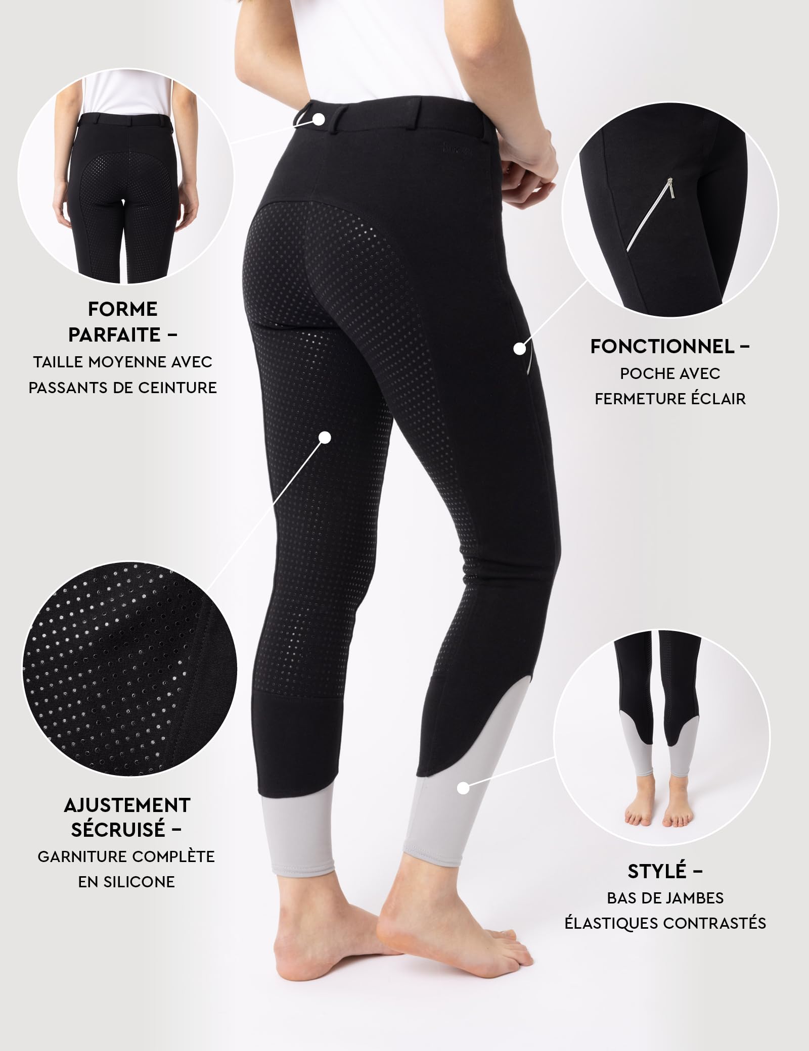 HORZE Femme Pantalon d'équitation Felicia, Fond intégral, Poche zippée pour Le Mobile, Taille Moyenne-Haute