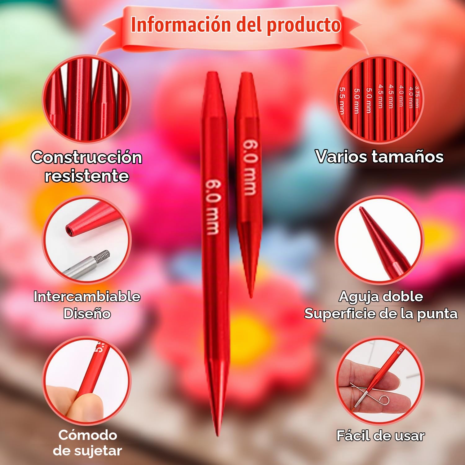 Tissting Juego de Agujas Circulares Intercambiables, 9 Pares Agujas de Tejer Circulares 3 to 6mm Aluminio Juego de Agujas Ganchillo Extraíbles con Estuche, Aguja para Principiantes Tejer a Mano DIY