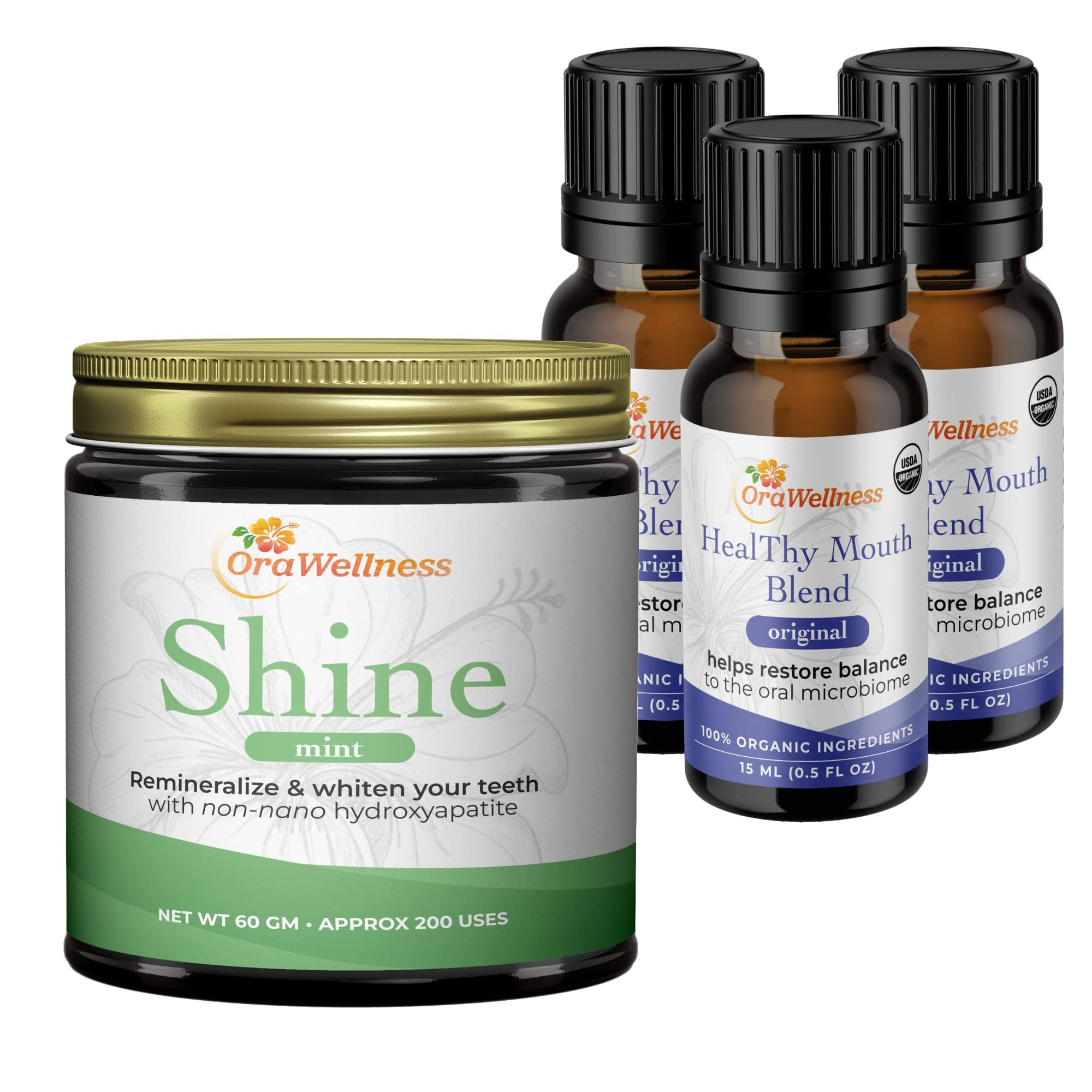 OraWellness Shine Remineralizing Natural Teeth Whitening Powder in Mint Healthy Mouth Blend Organic Toothpaste Mouthwash Alternative Tooth Oil