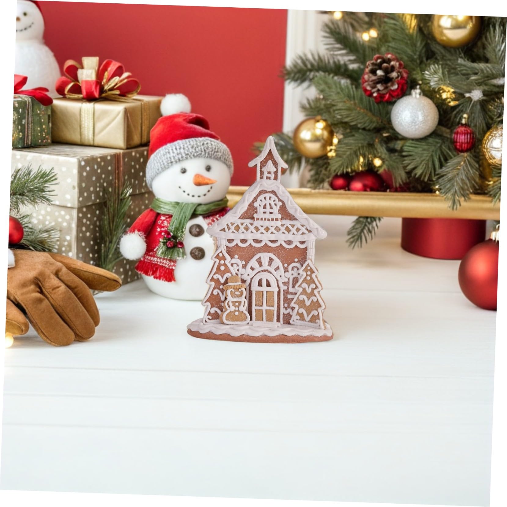 TOYANDONA Clay Gingerbread House Figurine Miniature Sturdy Snowy Christmas Village Ornament for Traditional Winter Holiday Decor And Xmas Mantle Collectible