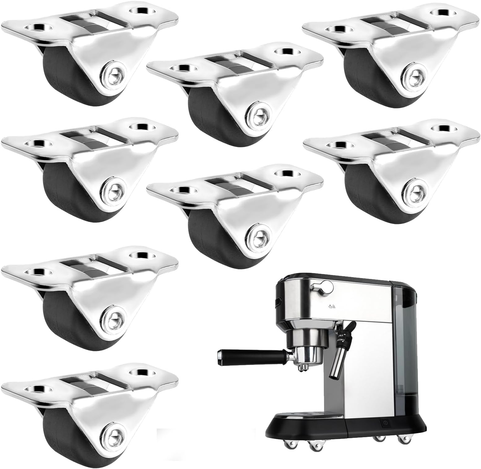 8Pcs Low Profile Swivel Caster Wheel 0.5 Inch Small Rolling Caster DIY Mini Adhesive Single Direction Tiny Wheel Little Rubber Roll with Steel Top Plate for Small Appliance Furniture Project