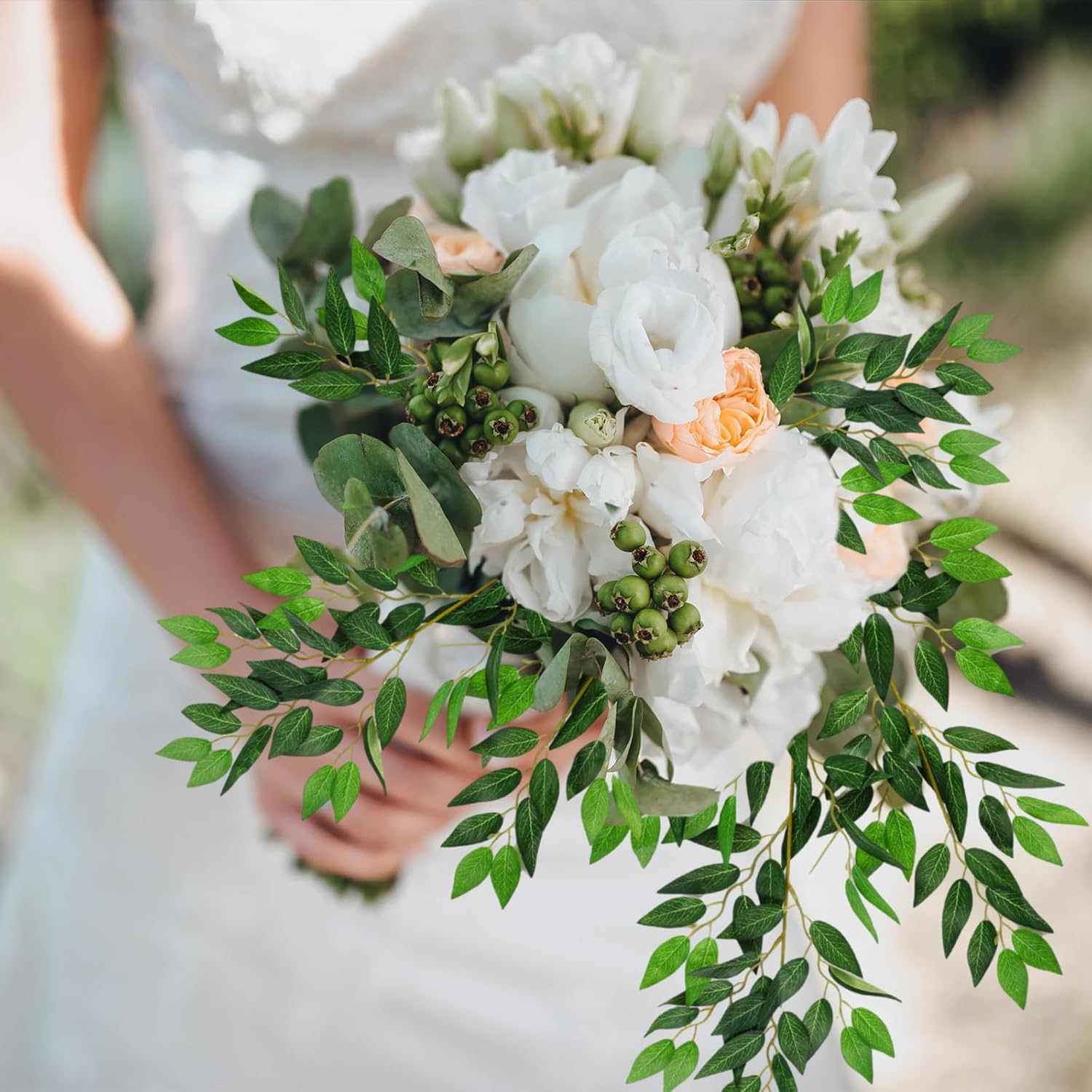 CEWOR 24pcs Italian Ruscus Greenery Stems, 27.6in Artificial Green Leaf Garland Vines Hanging Spray for Wedding Arch Bouquet Filler Table Centerpieces Home Decor