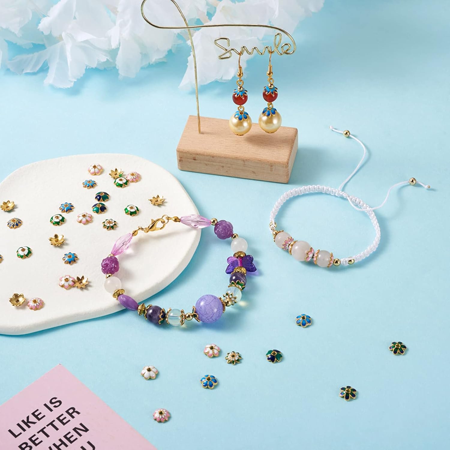 Pandahall 60pcs Alloy Enamel Flower Bead Caps 5 Styles Golden Floral Bead Spacer for DIY Bracelet Necklace Pendant Earring Making - Image 3