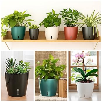 Plant Pots 10/9/8/7.5/7 Inch Self Watering Pots, Set Of 5 Plastic Planters With Drainage Holes Saucers Plastic Flower Pots Nursery Planting Pot Indoor Door Pl