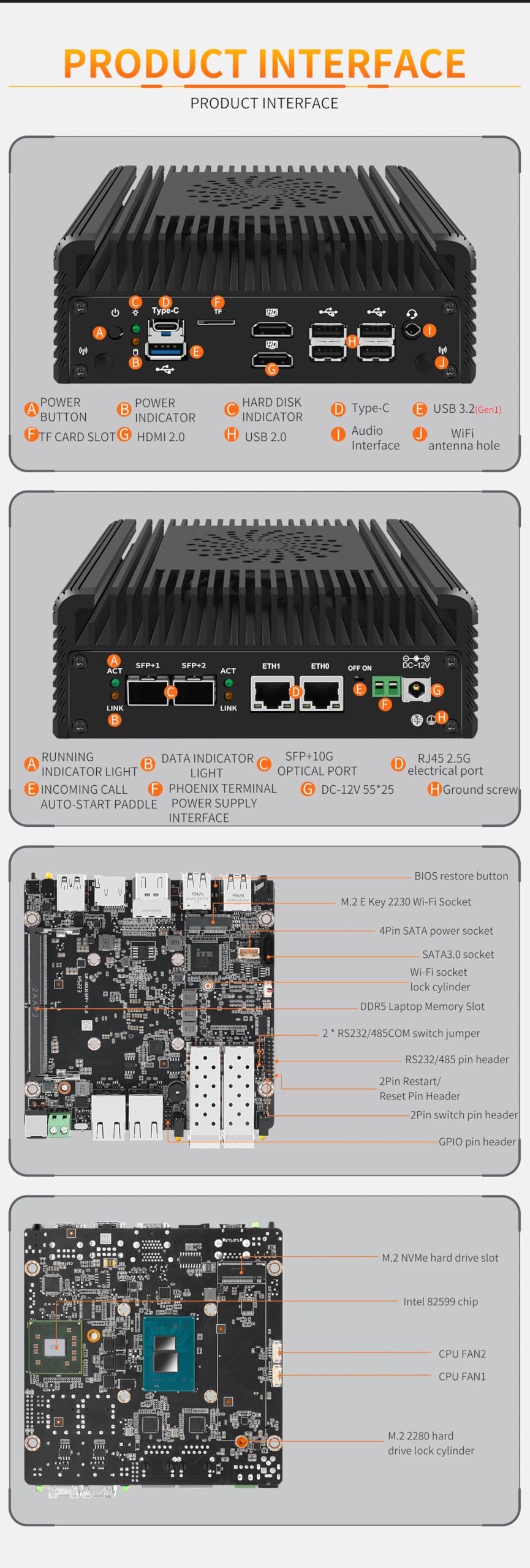 Firewall Mini PC, nowy miękki router Intel N150 12. generacji 2 x 10G SFP+ Intel 82599ES chip portu optycznego 2XI226-V 2,5G Nvme 2XHD DDR5 NAS Server VPN Router PC AES-NI HDMI DP (brak