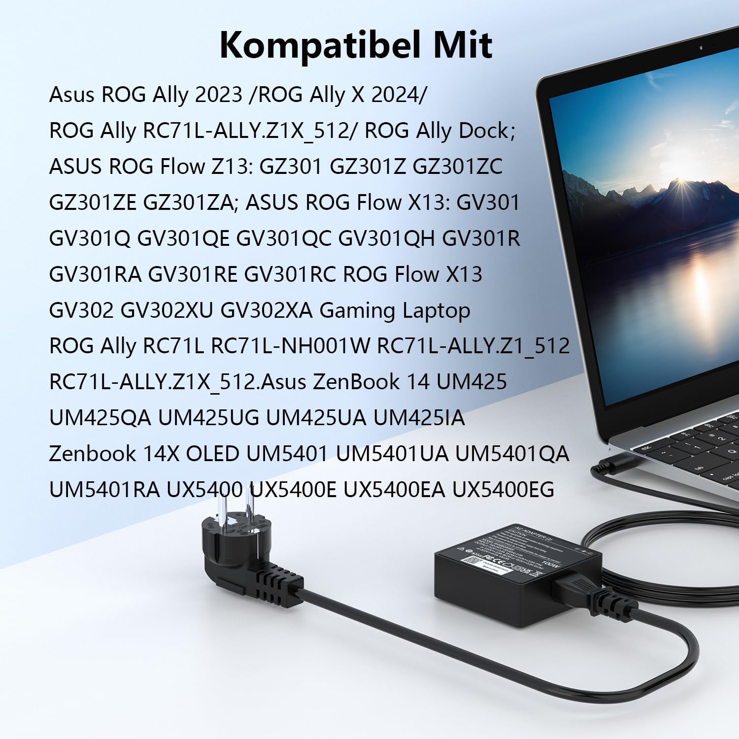 Alimentatore di rete USB C da 100 W per ASUS ROG Ally X Ally Dock ROG Flow X13 Z13 GV301 GV302 GZ301, ZenBook 14 14X UX5400 UX5401 Strix G18 G17 G16 G15 Zephyrus G16 G15 G14 caricabatterie