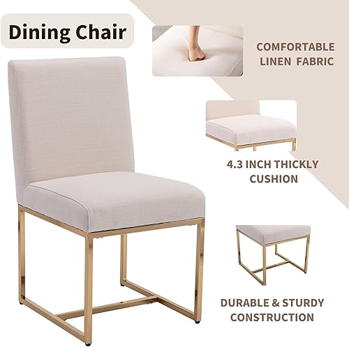 Miniatura 4 de HNY Juego de 2 sillas de cocina y comedor, sillas de comedor modernas de tela de lino de mediados de siglo, sillas de comedor tapizadas con marco de