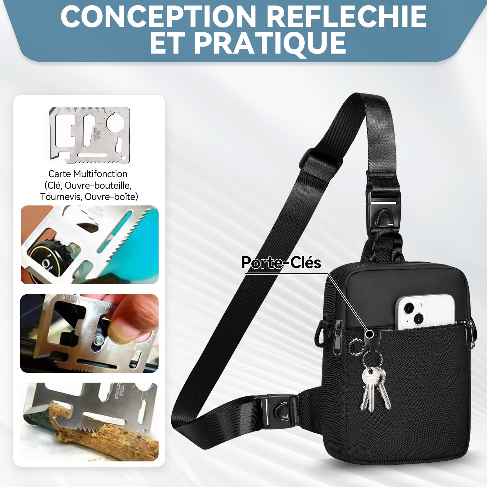 Eshow Sac À Bandoulière Avec Serrure À Glissière Et Poche Rfid, Sac Antivol Pour Hommes Et Femmes, Sac Étanche Pour Le Travail, Les Voyages, La Randonnée Et L'usage Quotidien