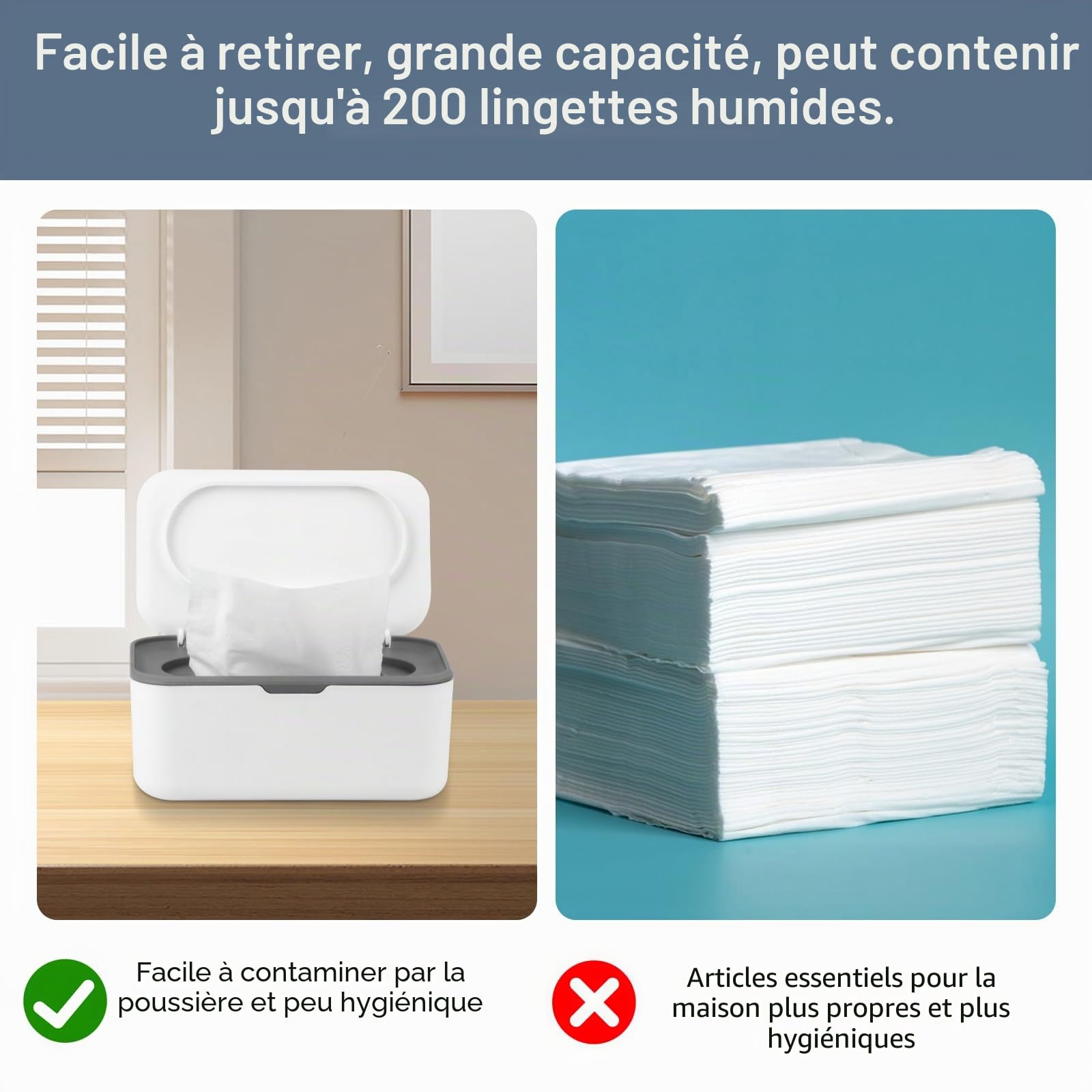 Lot de 2 distributeurs de lingettes pour bébé, porte-lingettes humides, porte-papier de soie sec et humide, boîte de rangement pour mouchoirs avec couvercle, garde les lingettes humides fraîches