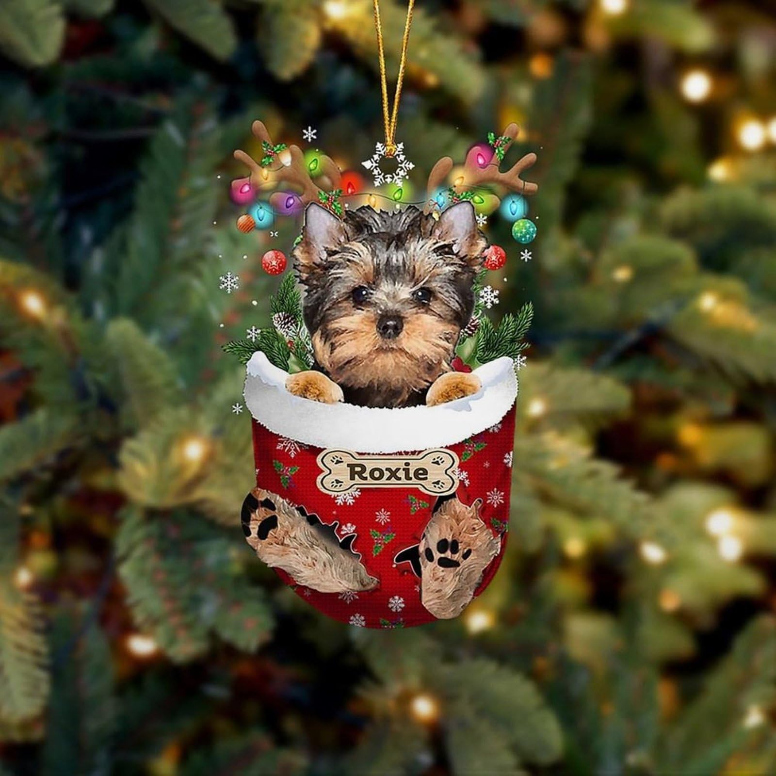 Luckluccy Personalized Yorkshire Terrier Christmas Ornament,3D 2 Layer Mix Wood Acrylic Gift For Dog Lovers