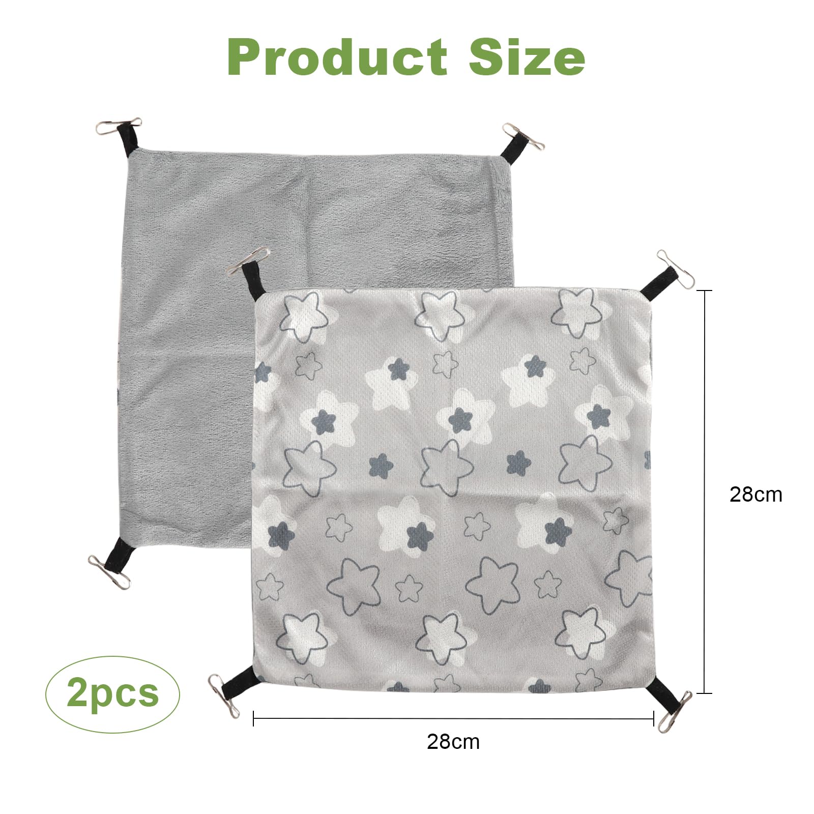 Set di 2 amaca per porcellini d'India, 28 x 28 cm, amaca a doppio lato, con seta di ghiaccio rinfrescante e morbido peluche, amaca per criceti, roditori, furetti, accessori per gabbia