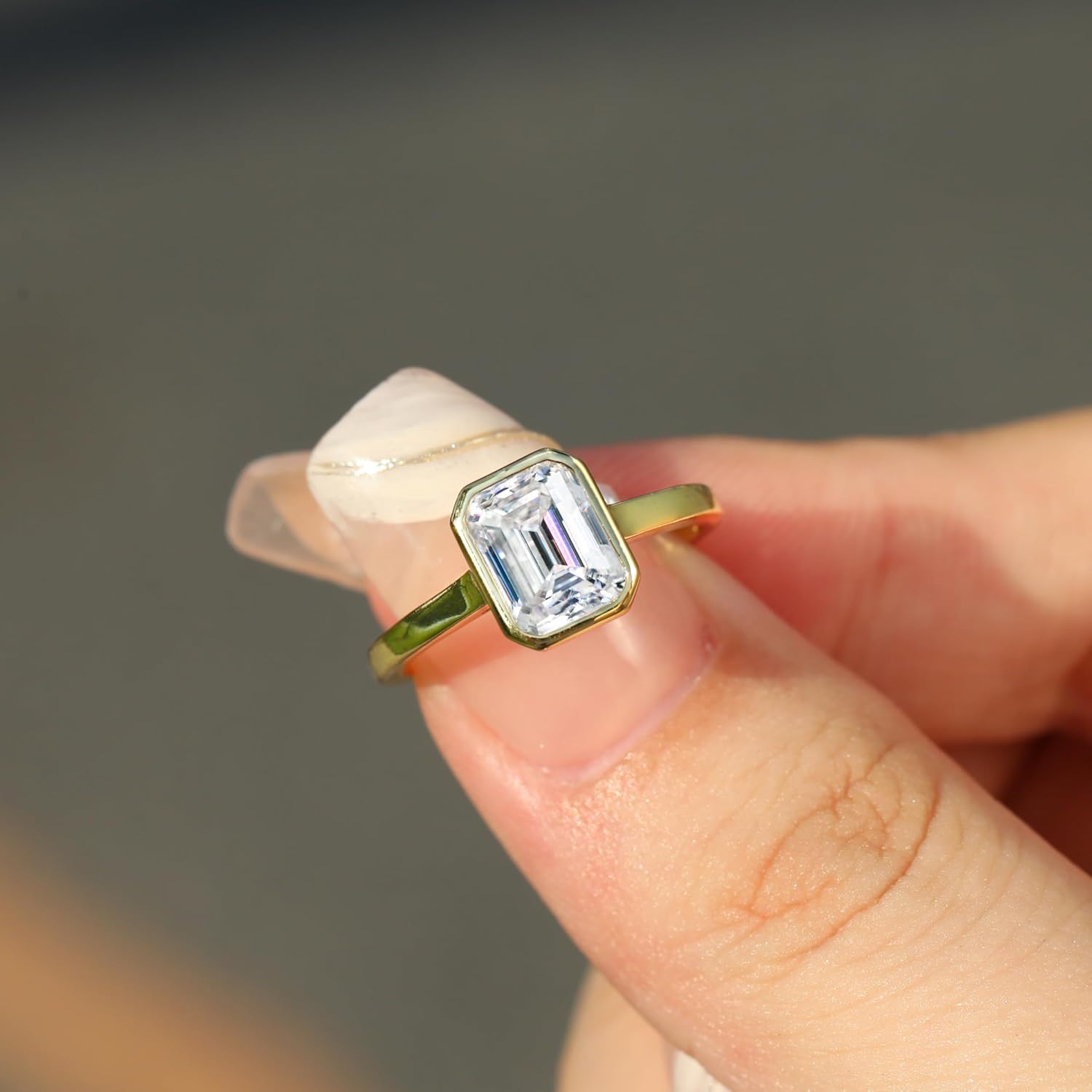 Cubic Zirconia Engagement Ring 925 Sterling Silver Emerald Cut 1CT/2CT/3CT CZ 14k Gold Plated Anniversary Wedding Promise Rings for Women Lover Size 5-9