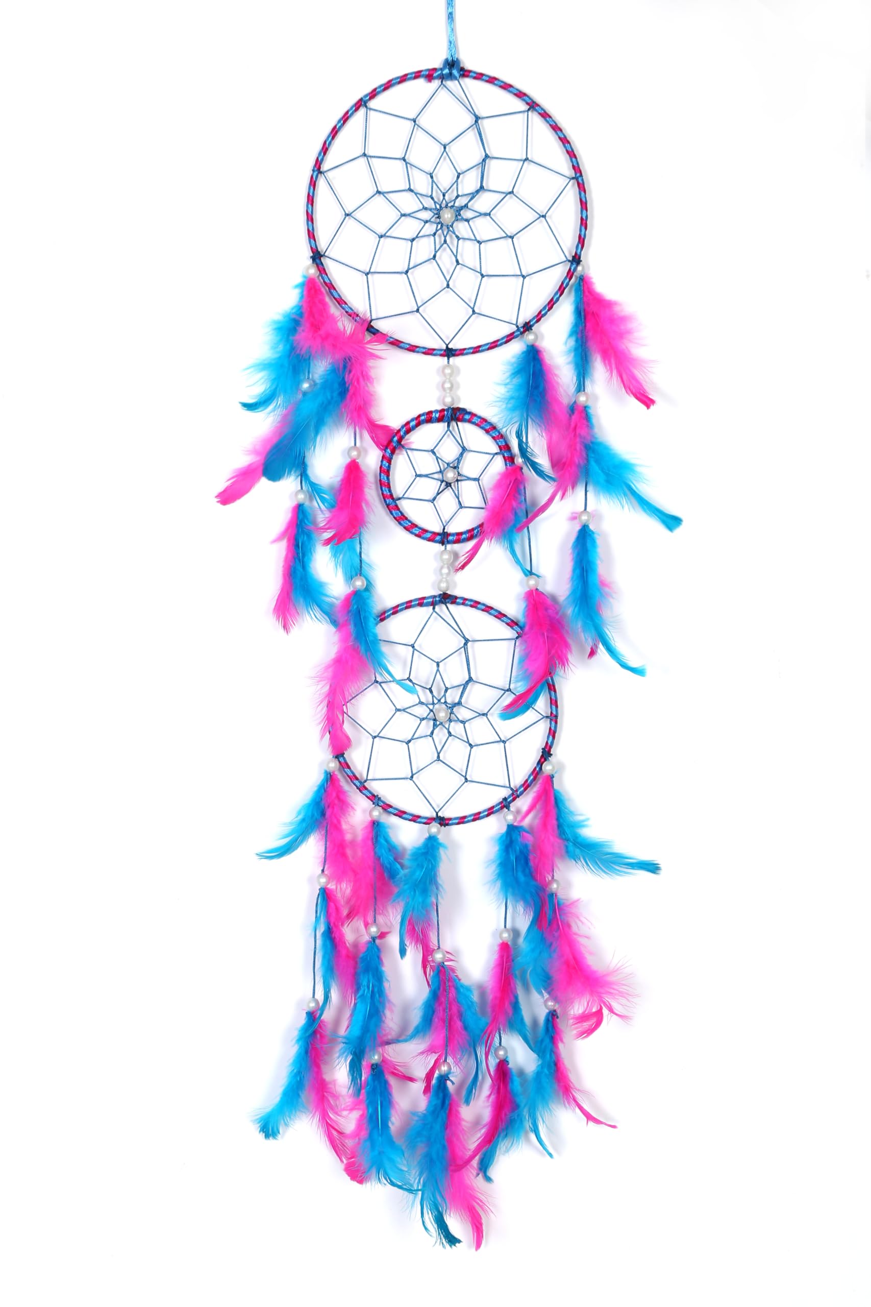 ANEMONE MART® Dream Catchers, Wall Hangings, Home Decor, Handmade Dreamcatcher for Bedroom, Balcony, Garden, Party, Cafe, SkyBlue & Pink Feathers Length 80 cm-image-37