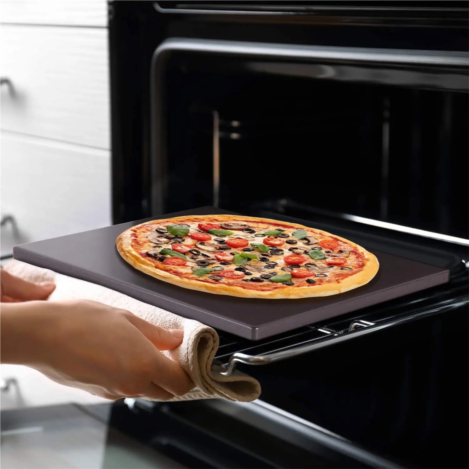 Superficie de cocción for barbacoa con revestimiento esmaltado negro, piedra for hornear resistente al calor for asar pasteles, pan repostería, corteza pizza, 15x12 pulgadas Para Base Crujiente
