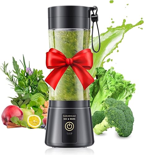 Cordless Personal Size Portable Blender - 12 Oz Blender for Smoothies and Shakes with BPA Free Traveling Juice Cup, 6 Blades for Powerful Blending,