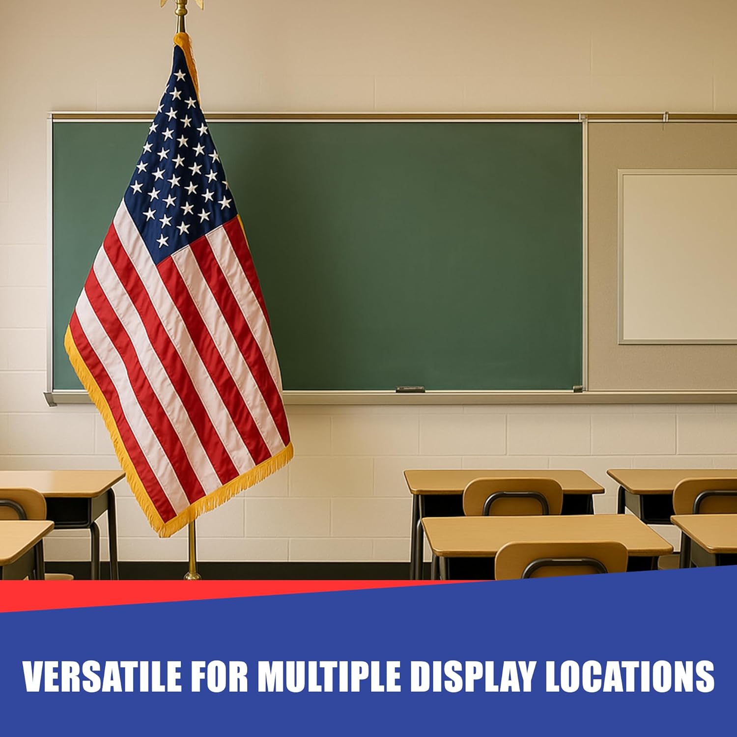 USA-Made Indoor American 3' x 5' Nylon Flag | Pole Hem & Gold Fringe | Sewn Stripes & Embroidered Stars | Elegant Display for Offices, Schools & Ceremonial Use | Durable & Fade-Resistant