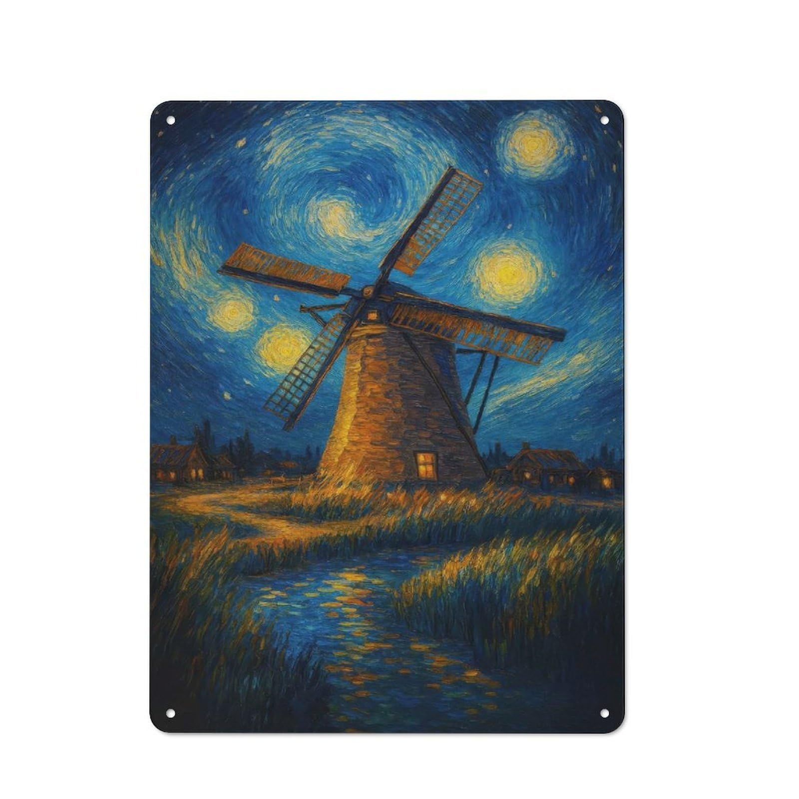 Windmill Under A Starry Night Rustic Metal Sign 40x30cm, Barn Style Farmhouse Wall Decor for Kitchen, Cottage, Porch Or Garden Room
