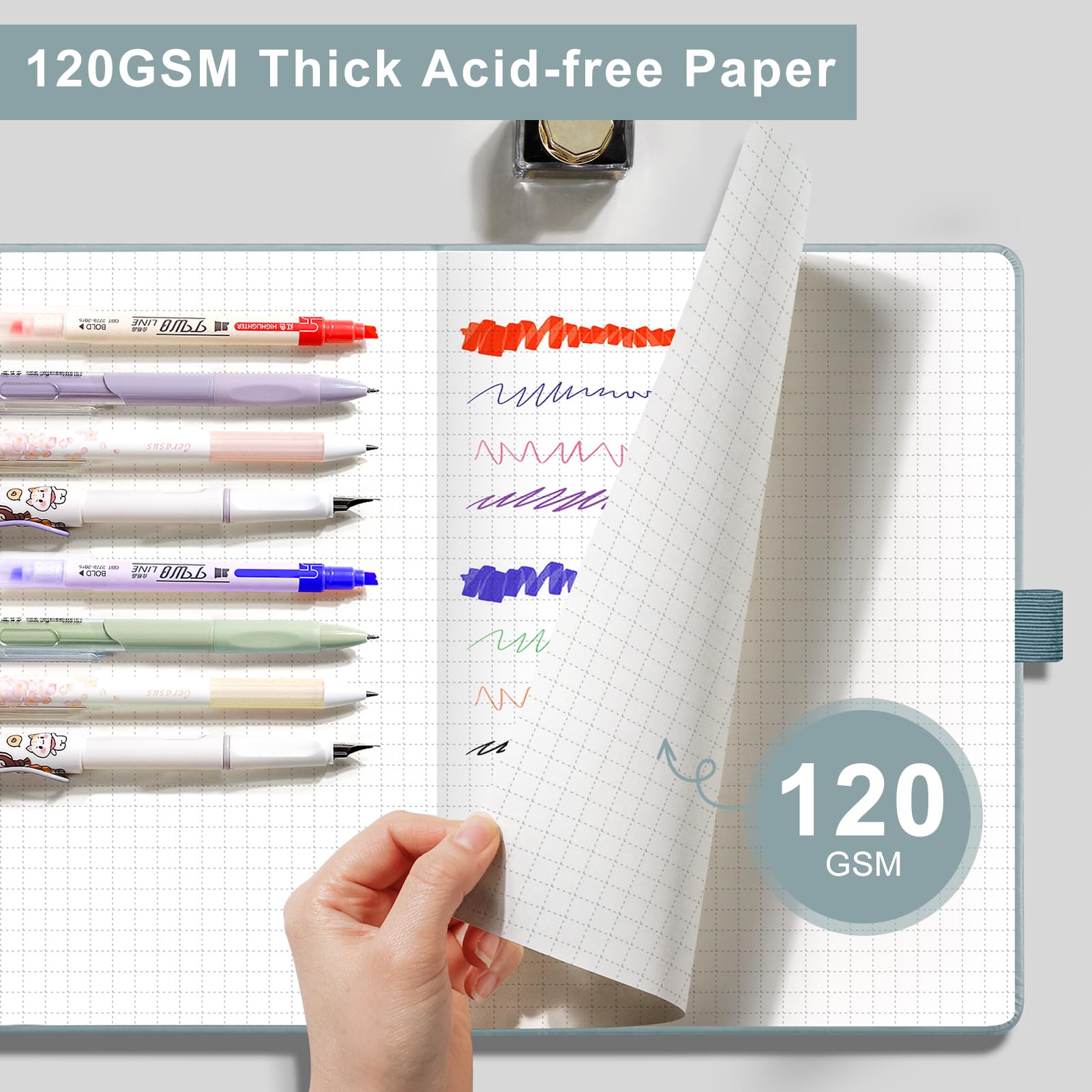 EMSHOI A5 Notebook Graph Paper, 120 GSM Hardcover Leather Squared Journal with Sticky Notes - Image 2