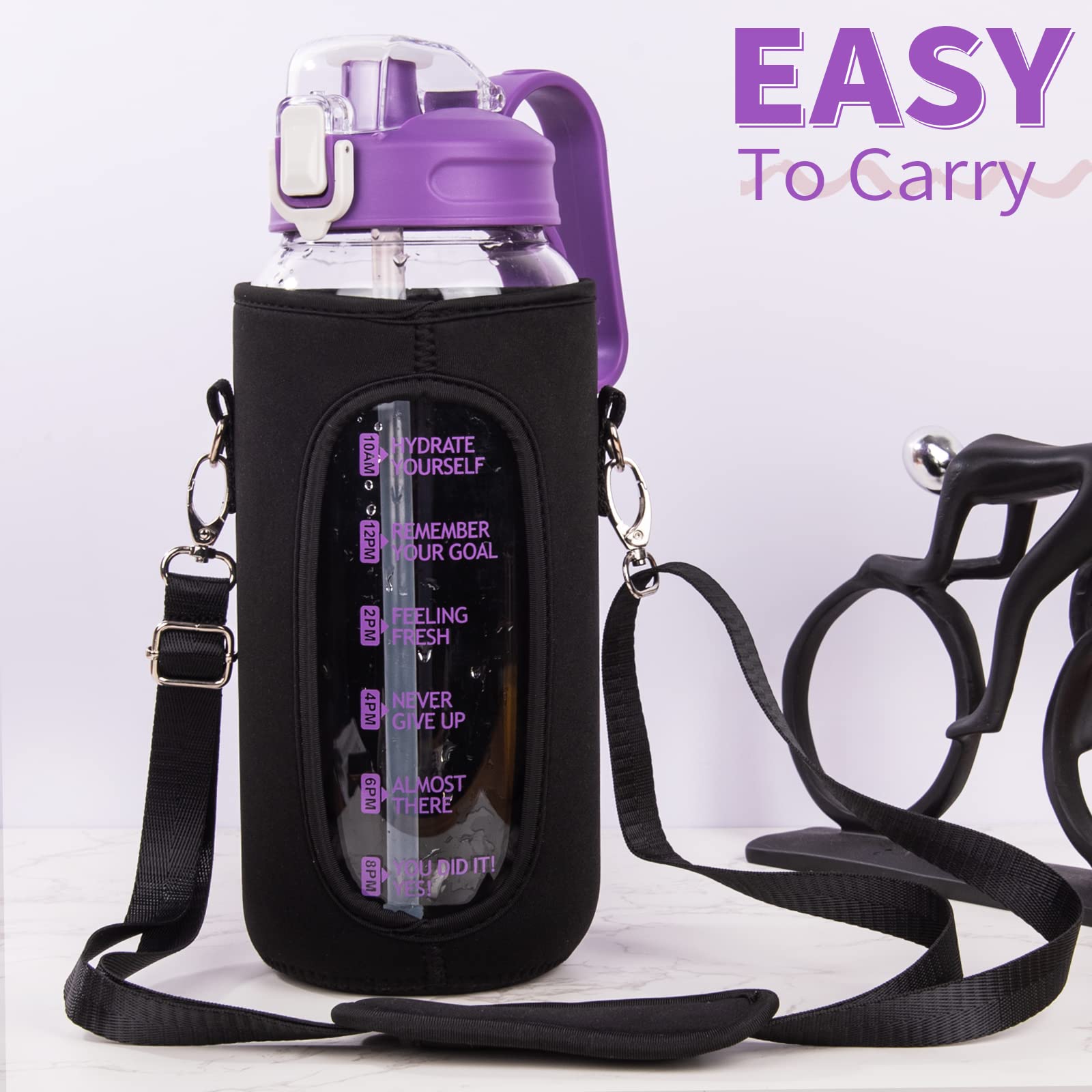 DEARRAY 1.5 Litre Glass Water Bottle With Straw & Time Markings, Large Leakproof Motivational Drinking Bottle - Image 2