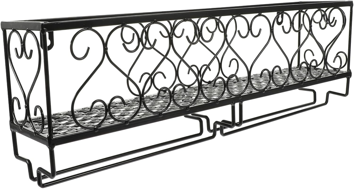 Wall Mounted Wine Rack for Goblets 50cm Black Iron Wine Storage Holder Stylish Kitchen Display for Home Bar and Entertaining